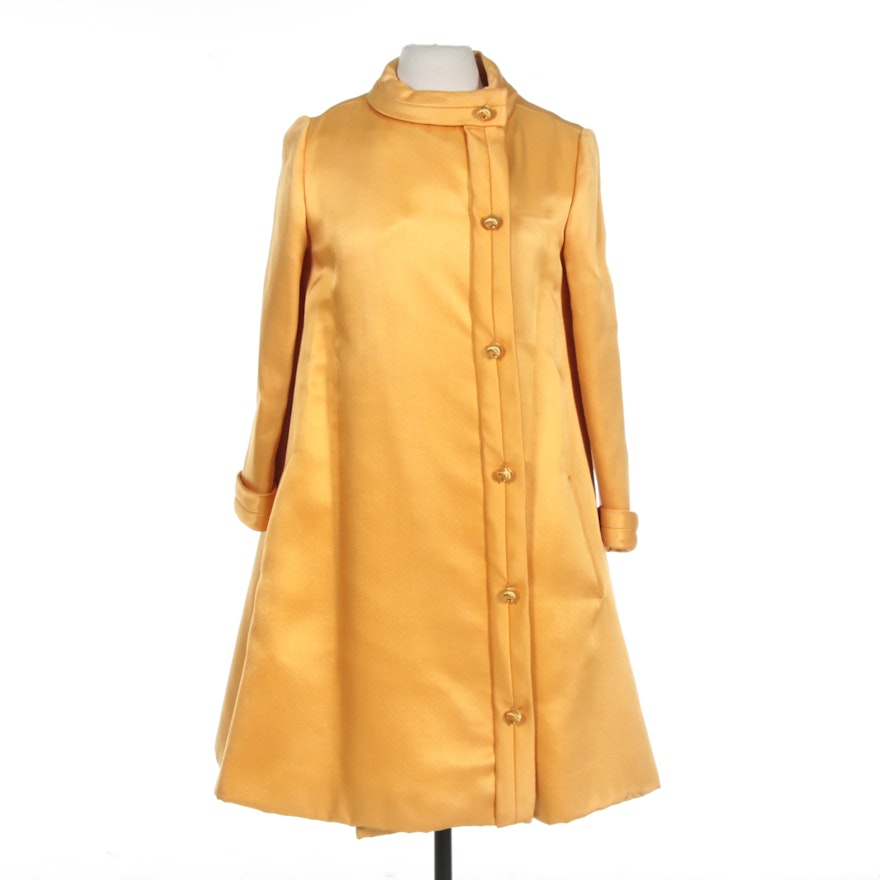 M.S. Couture Yellow Swing Coat and Sleeveless Dress Set, 1960s Vintage