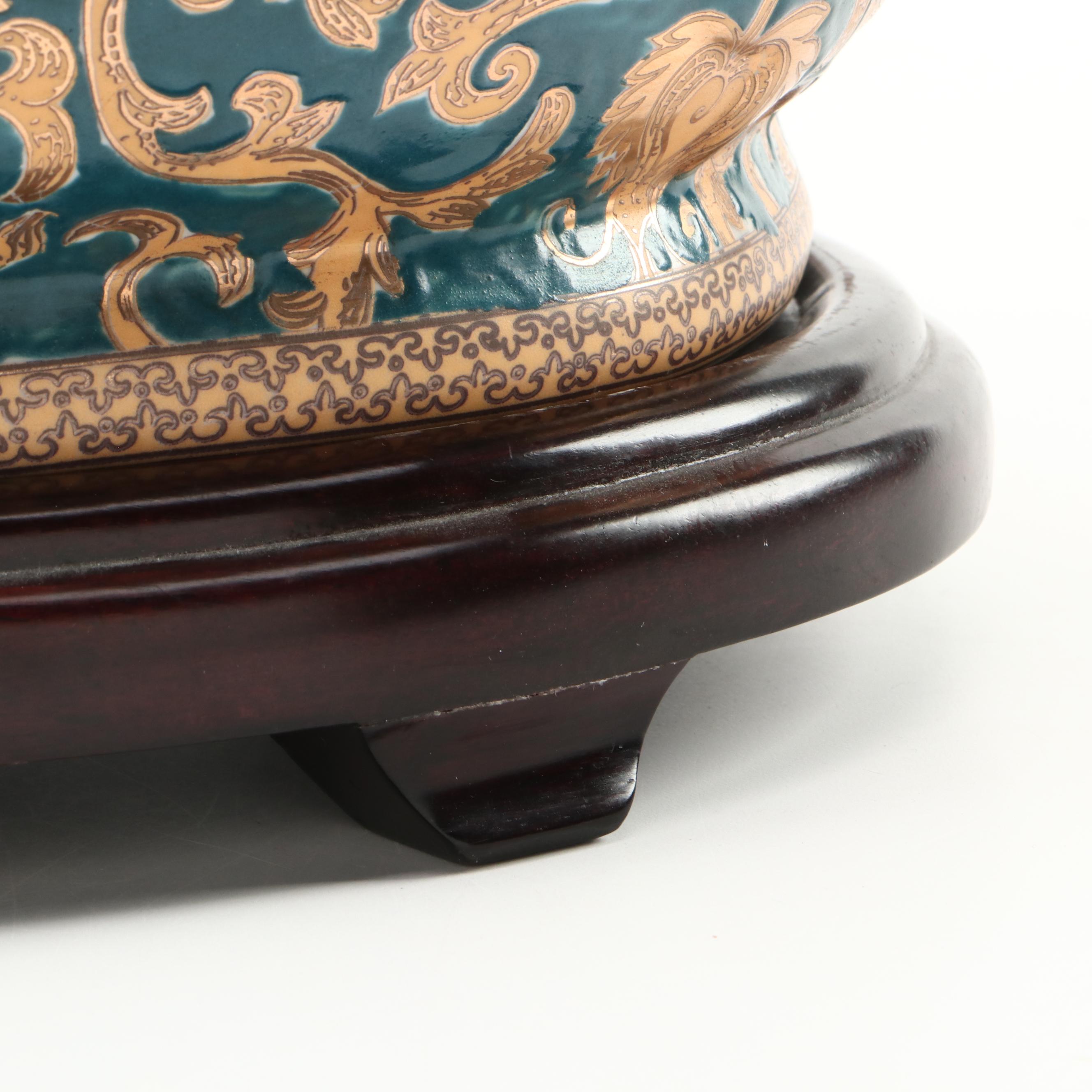 Chinese Oriental Accent Hand-Painted Ceramic Foot Bath with Base