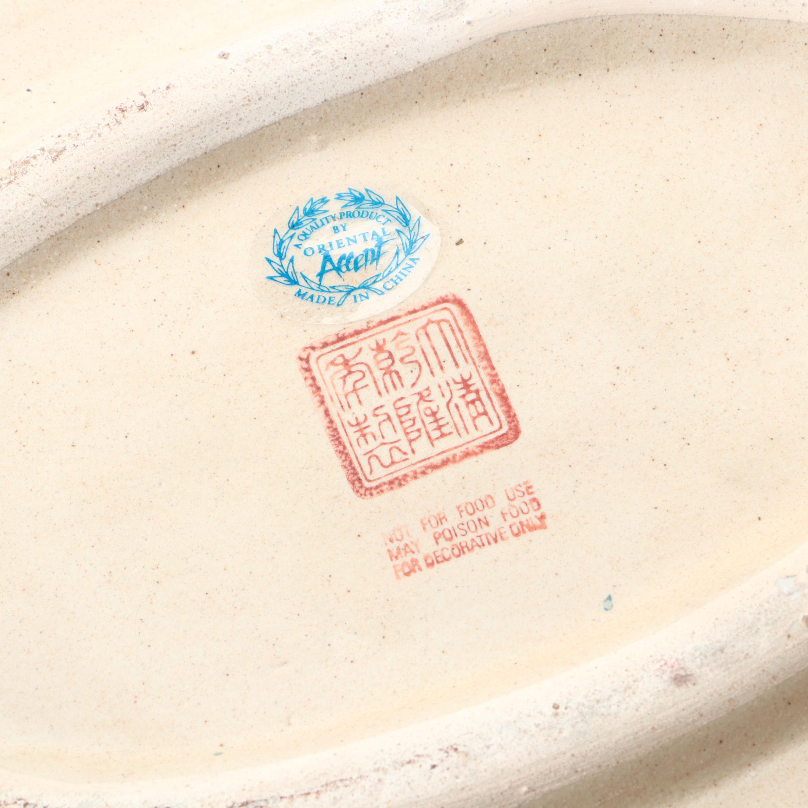 Chinese Oriental Accent Hand-Painted Ceramic Foot Bath with Base