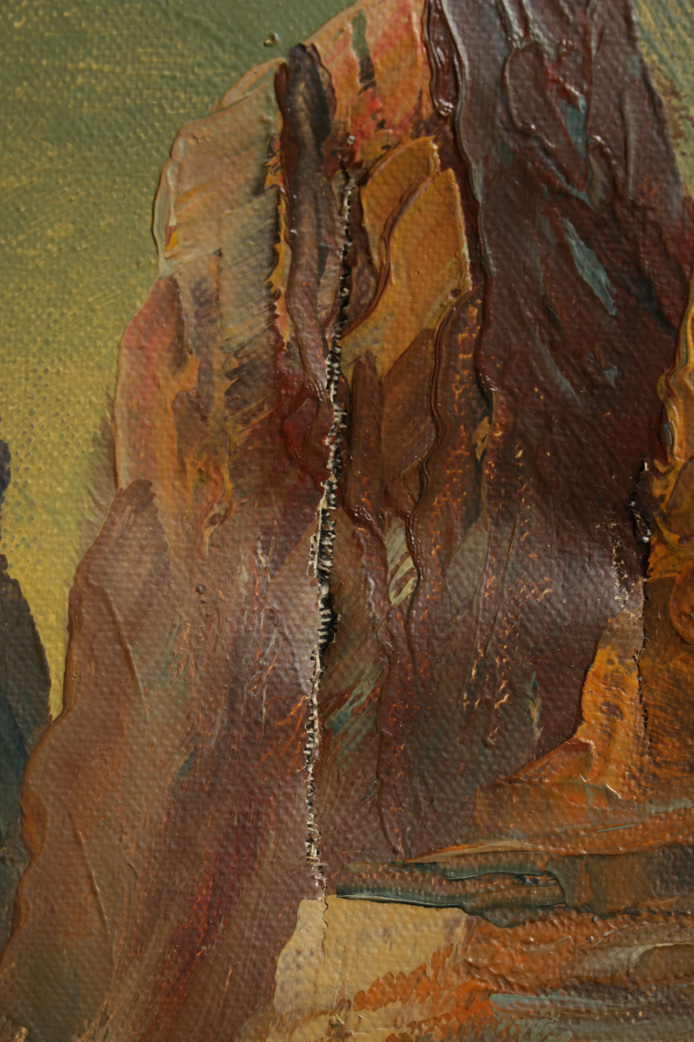 P. Olshof Oil Painting of Mountainside Landscape