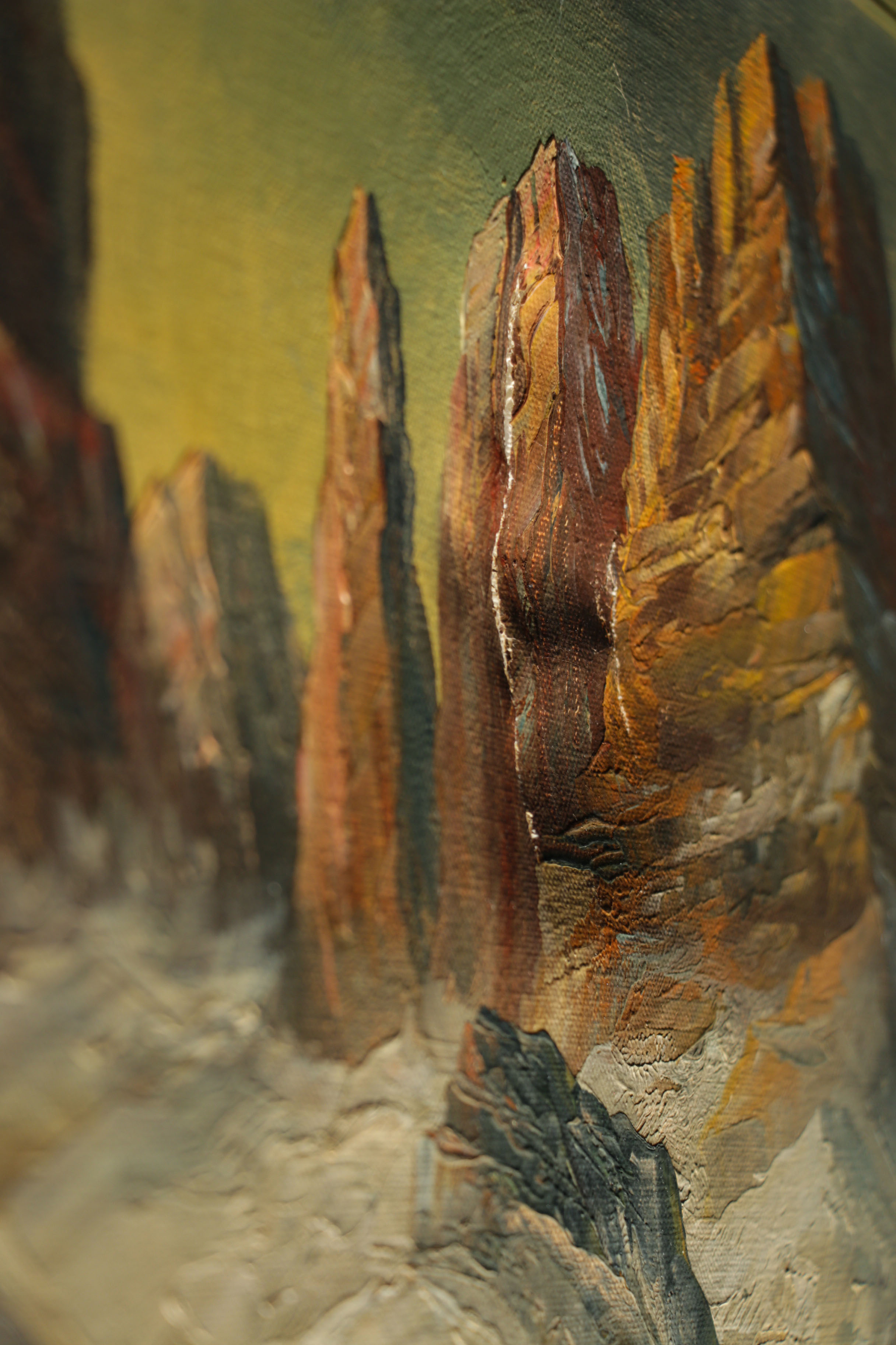 P. Olshof Oil Painting of Mountainside Landscape