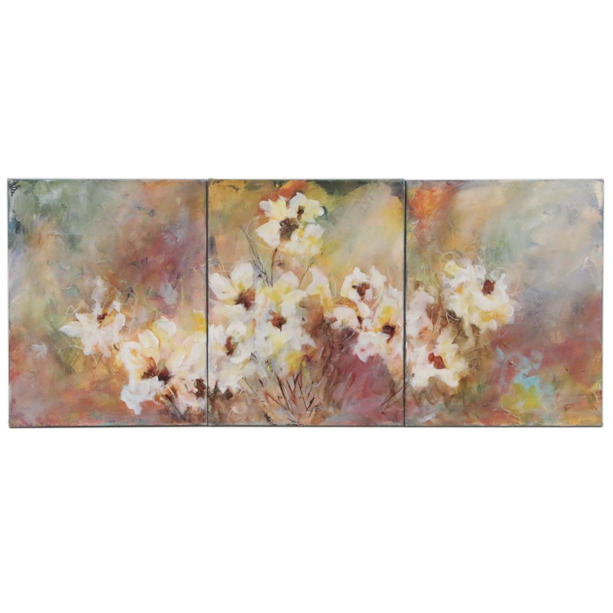 Sue Dion Abstract Acrylic Triptych Painting "Firefly"