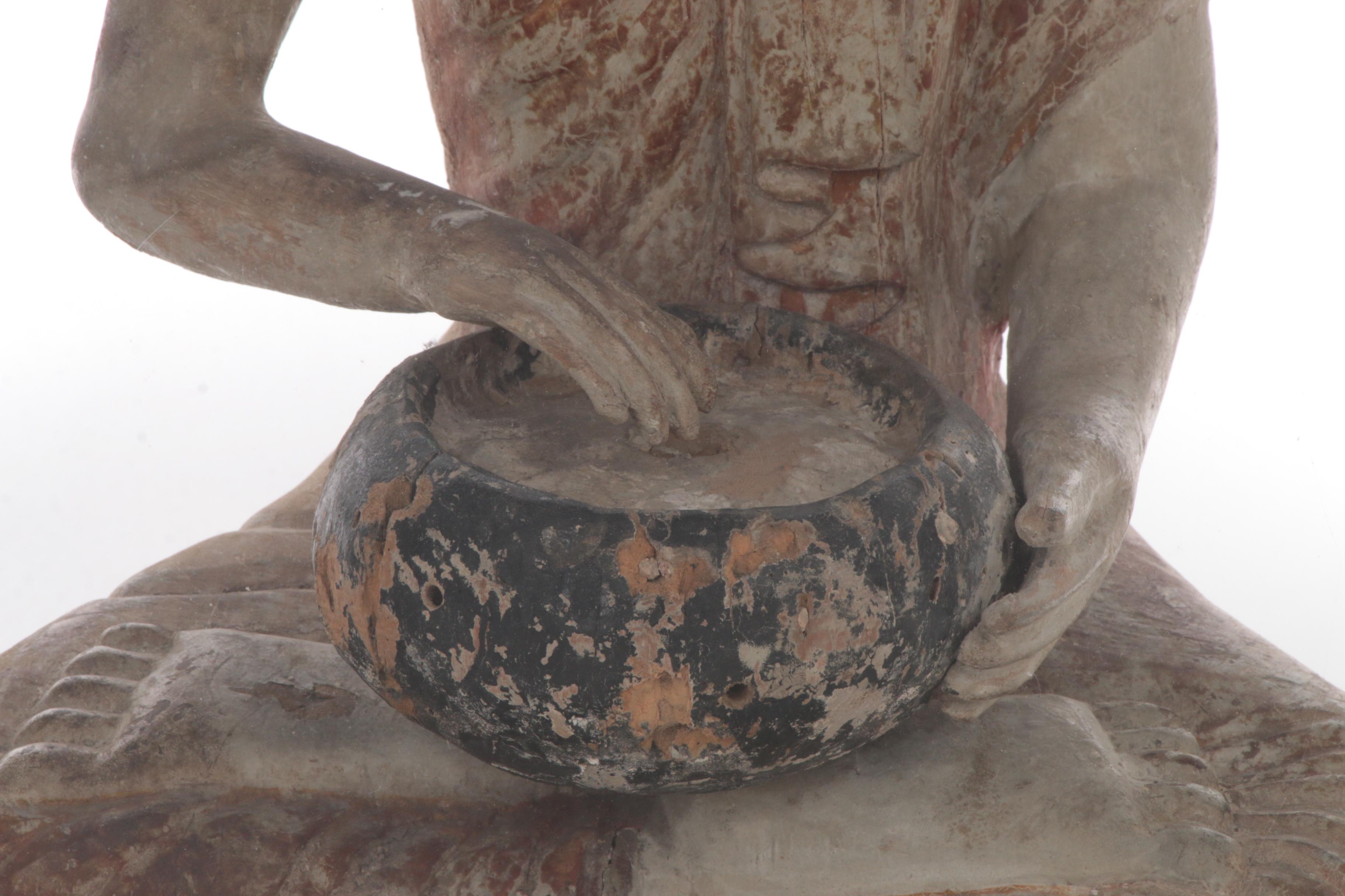 Thai Polychrome Wood Figure of the Arhat Shin Upagutta, 19th Century