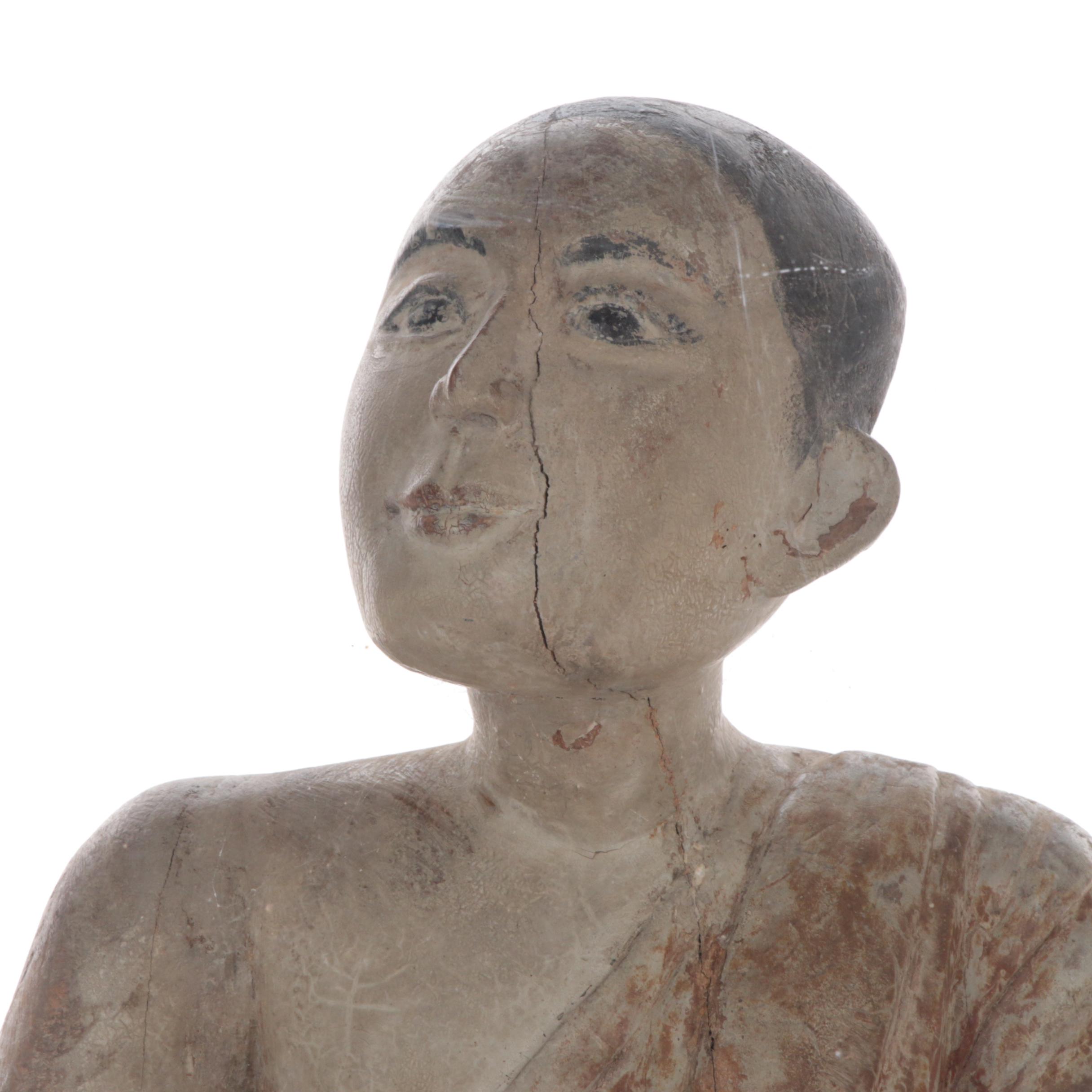 Thai Polychrome Wood Figure of the Arhat Shin Upagutta, 19th Century