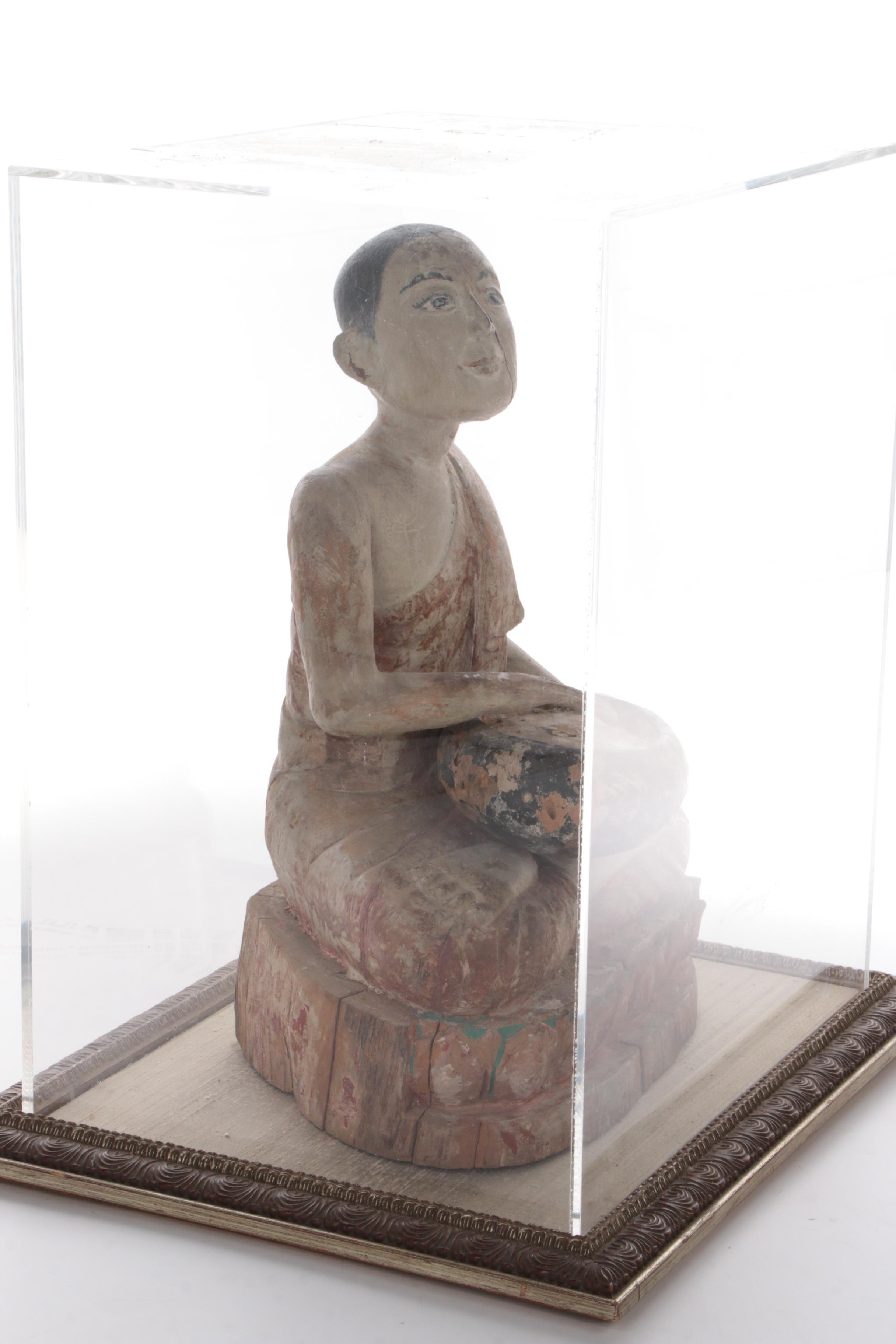 Thai Polychrome Wood Figure of the Arhat Shin Upagutta, 19th Century