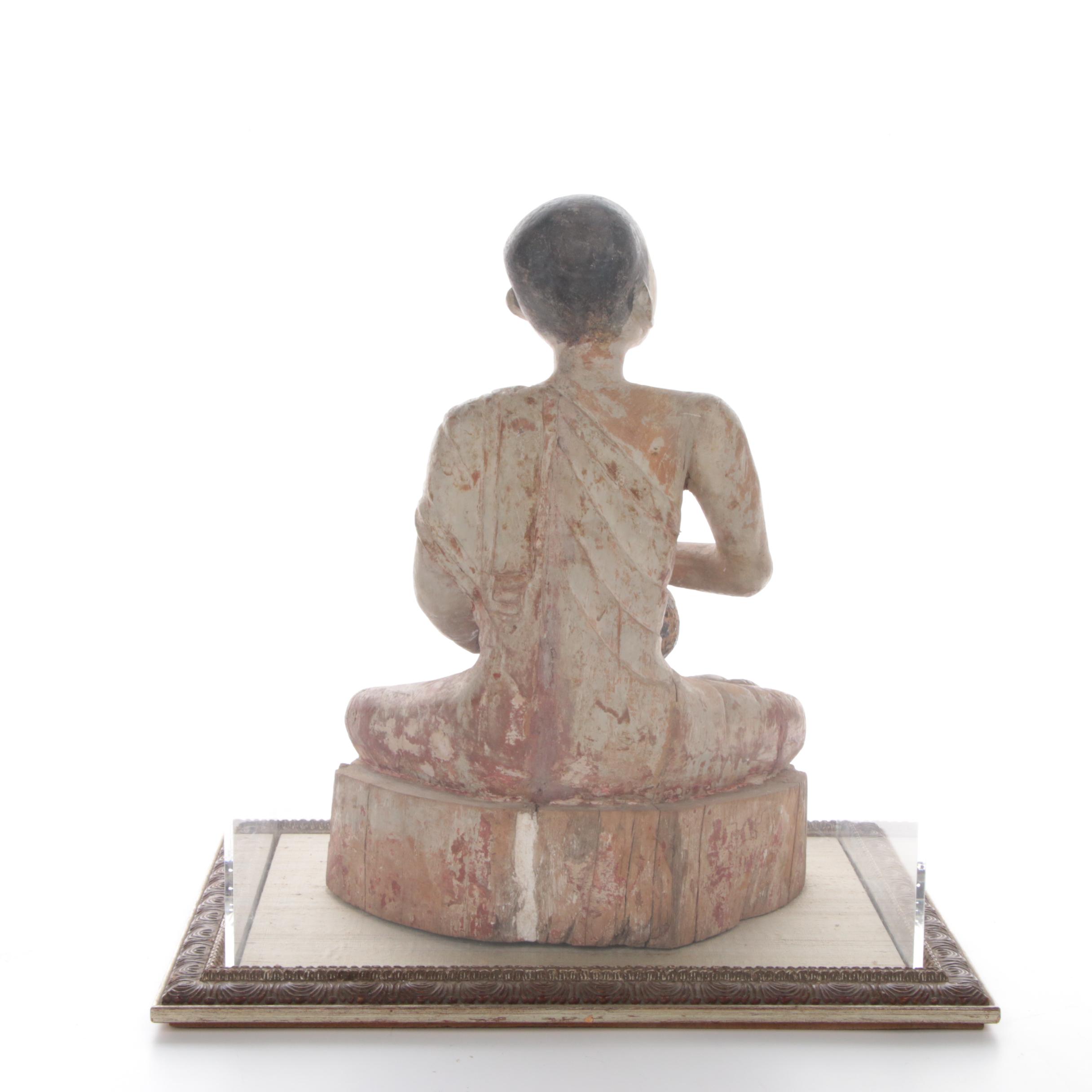 Thai Polychrome Wood Figure of the Arhat Shin Upagutta, 19th Century