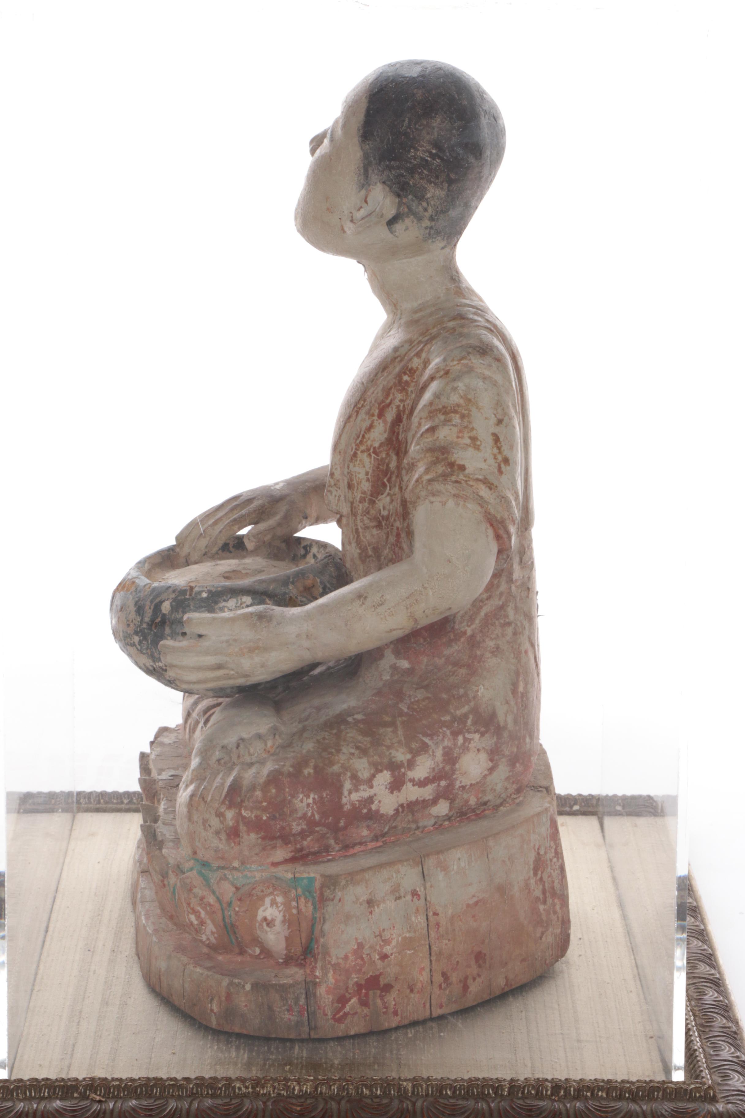 Thai Polychrome Wood Figure of the Arhat Shin Upagutta, 19th Century