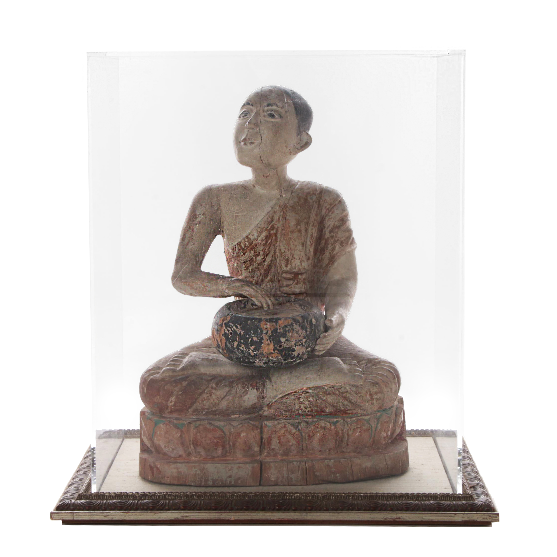 Thai Polychrome Wood Figure of the Arhat Shin Upagutta, 19th Century