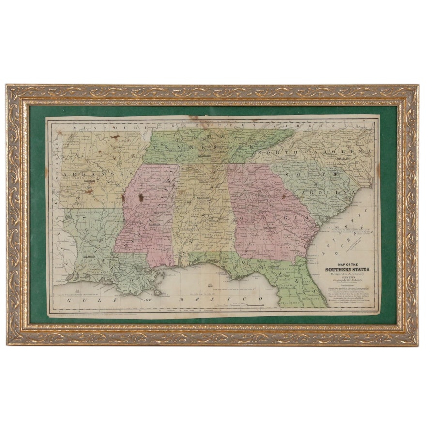 Hand-Colored "Map of the Southern States" from "Smith's Atlas", circa 1839