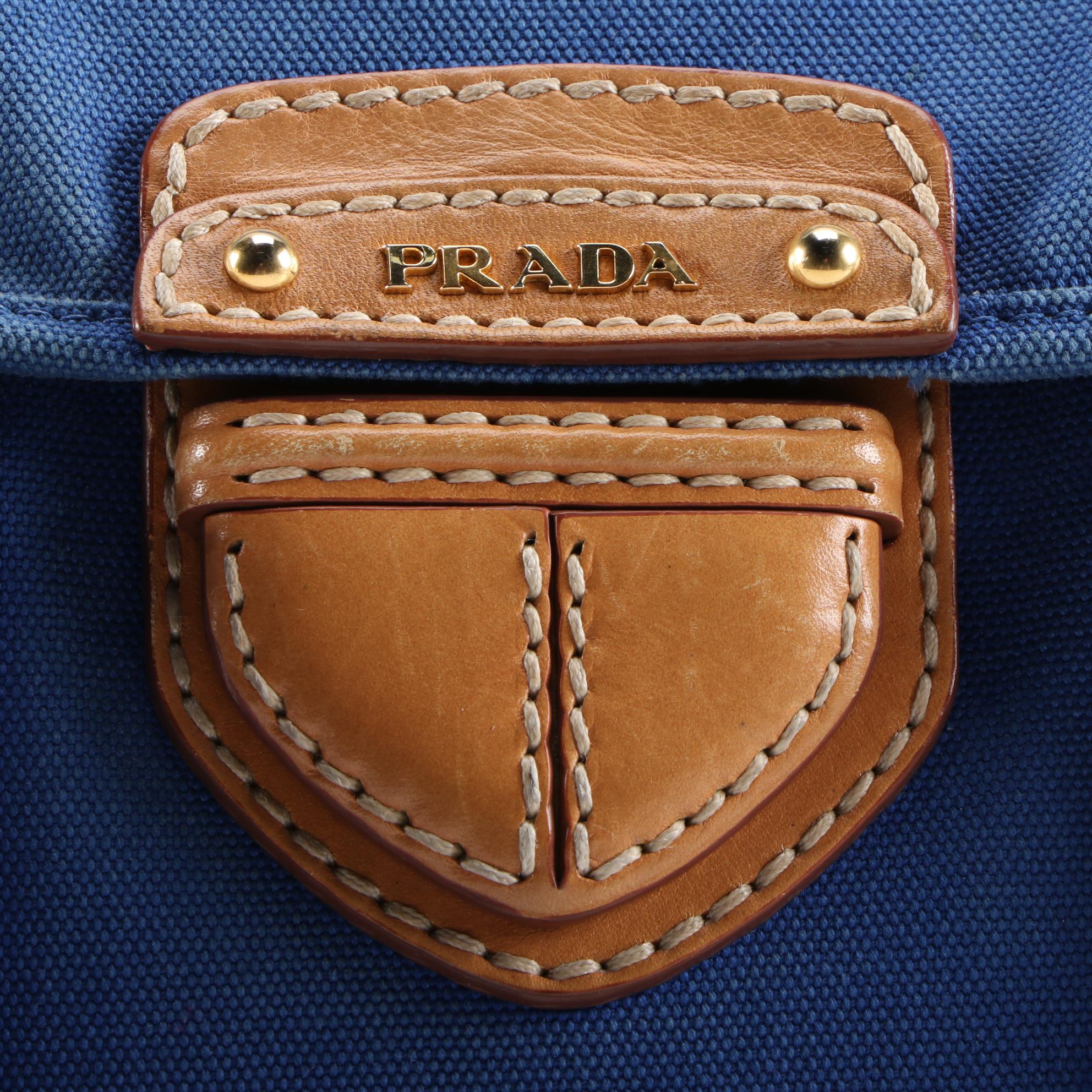 Prada Blue Canvas and Leather Convertible Satchel