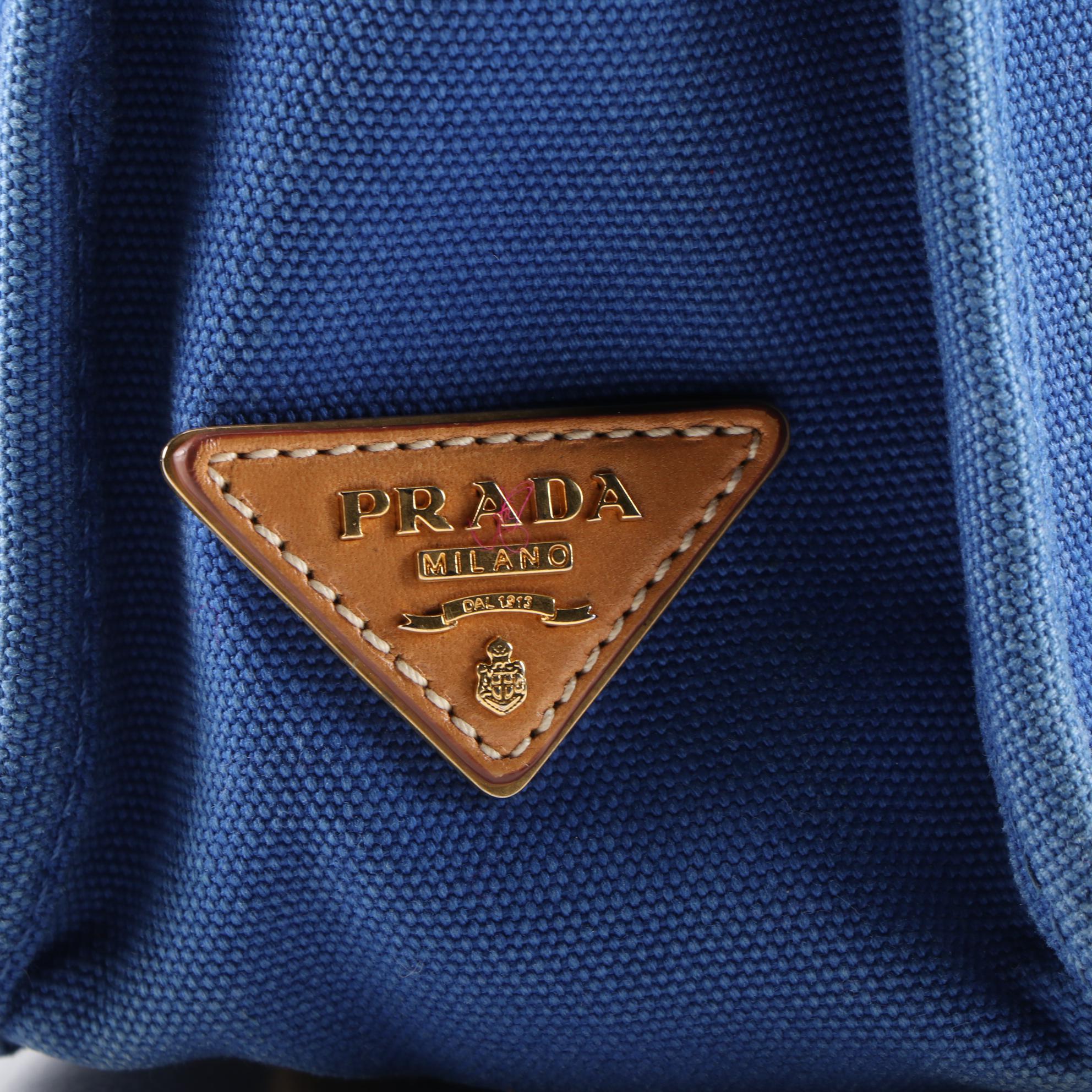 Prada Blue Canvas and Leather Convertible Satchel