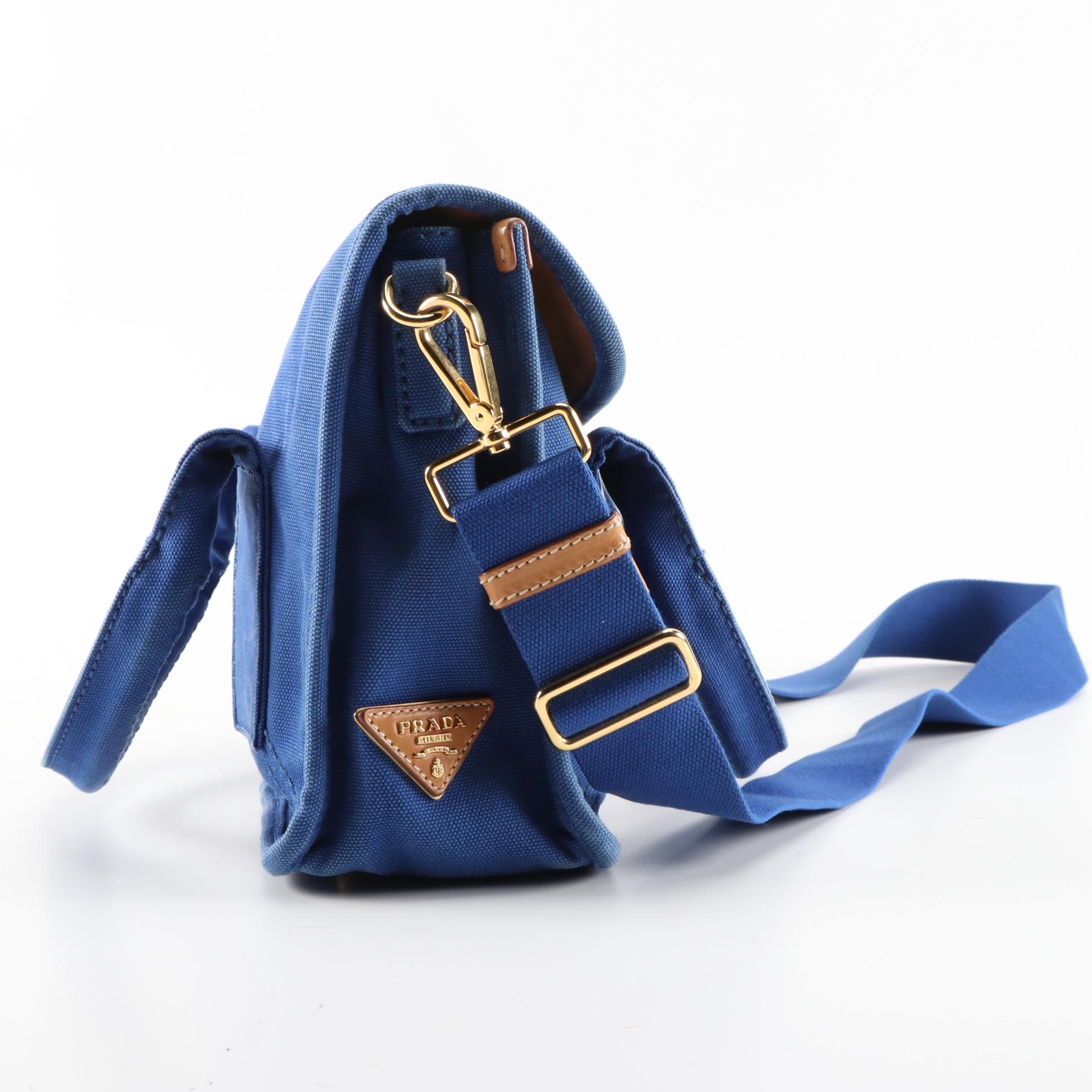 Prada Blue Canvas and Leather Convertible Satchel