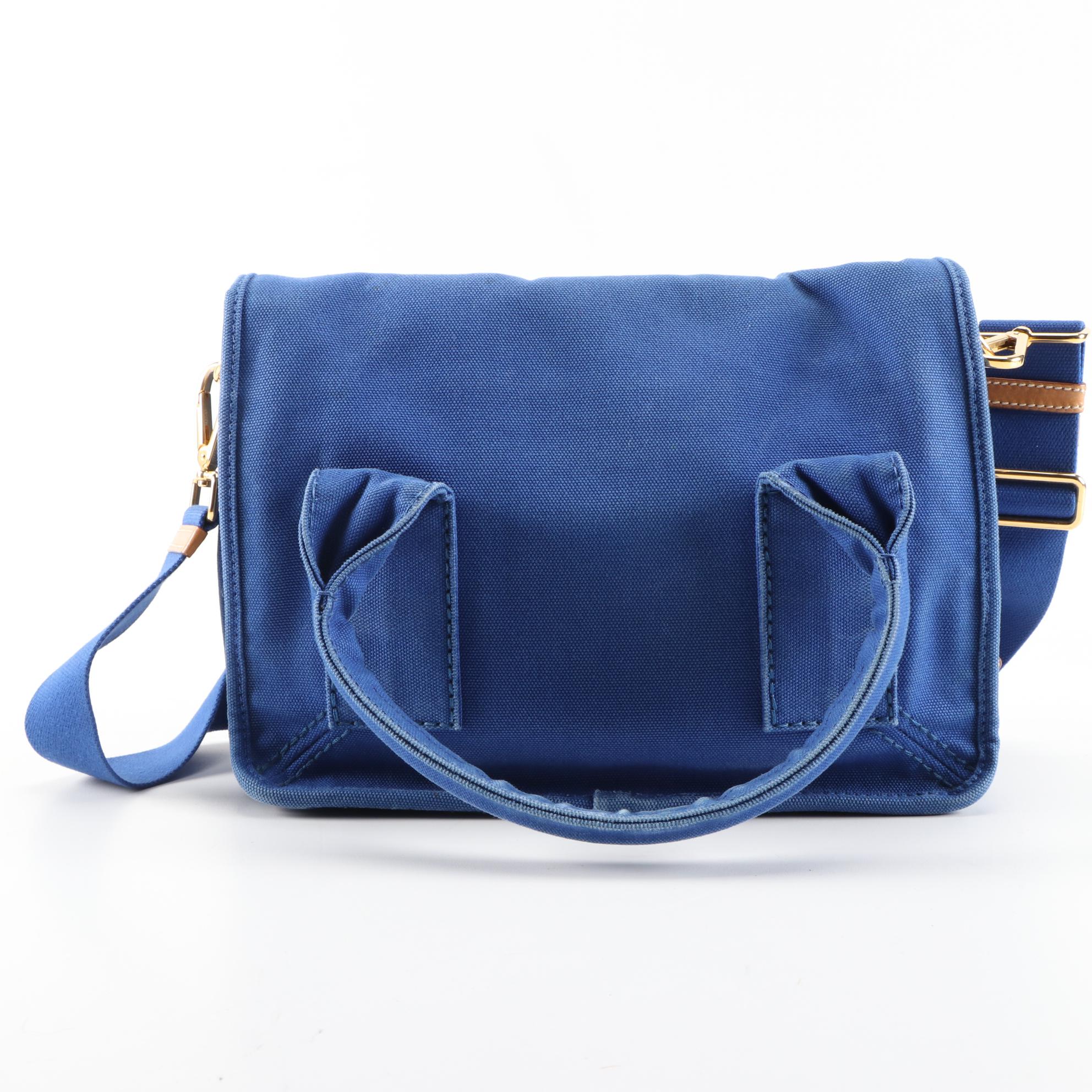 Prada Blue Canvas and Leather Convertible Satchel