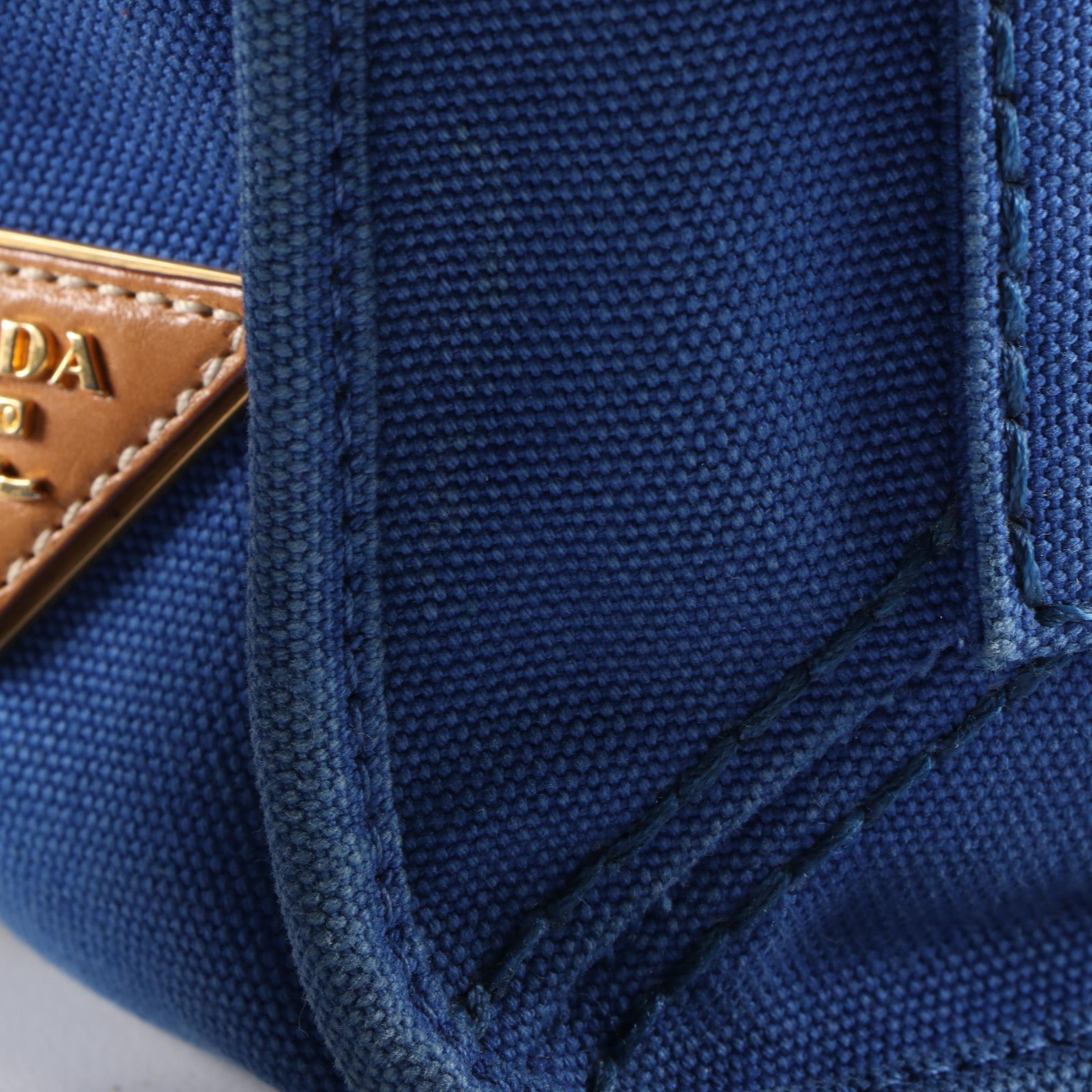 Prada Blue Canvas and Leather Convertible Satchel