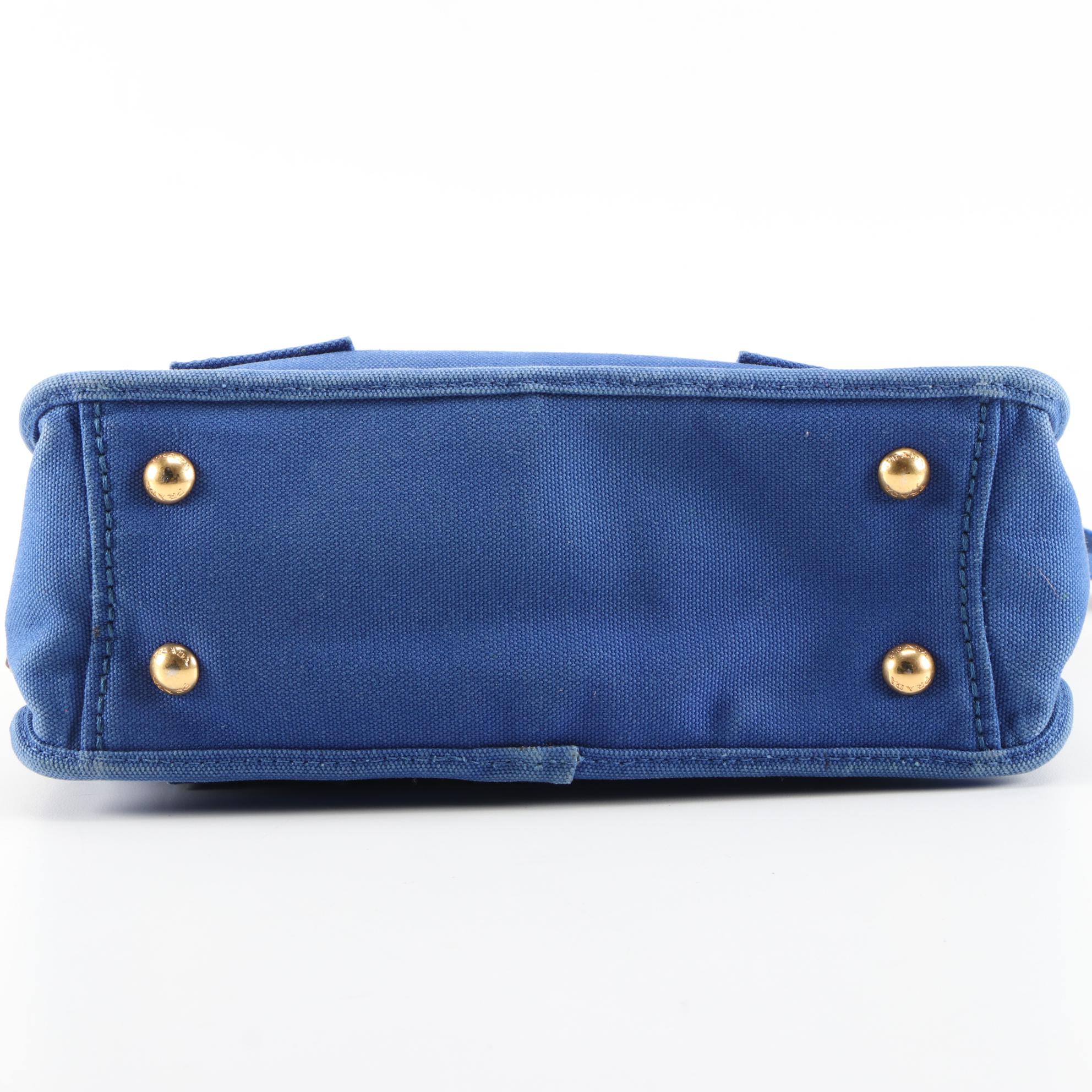 Prada Blue Canvas and Leather Convertible Satchel