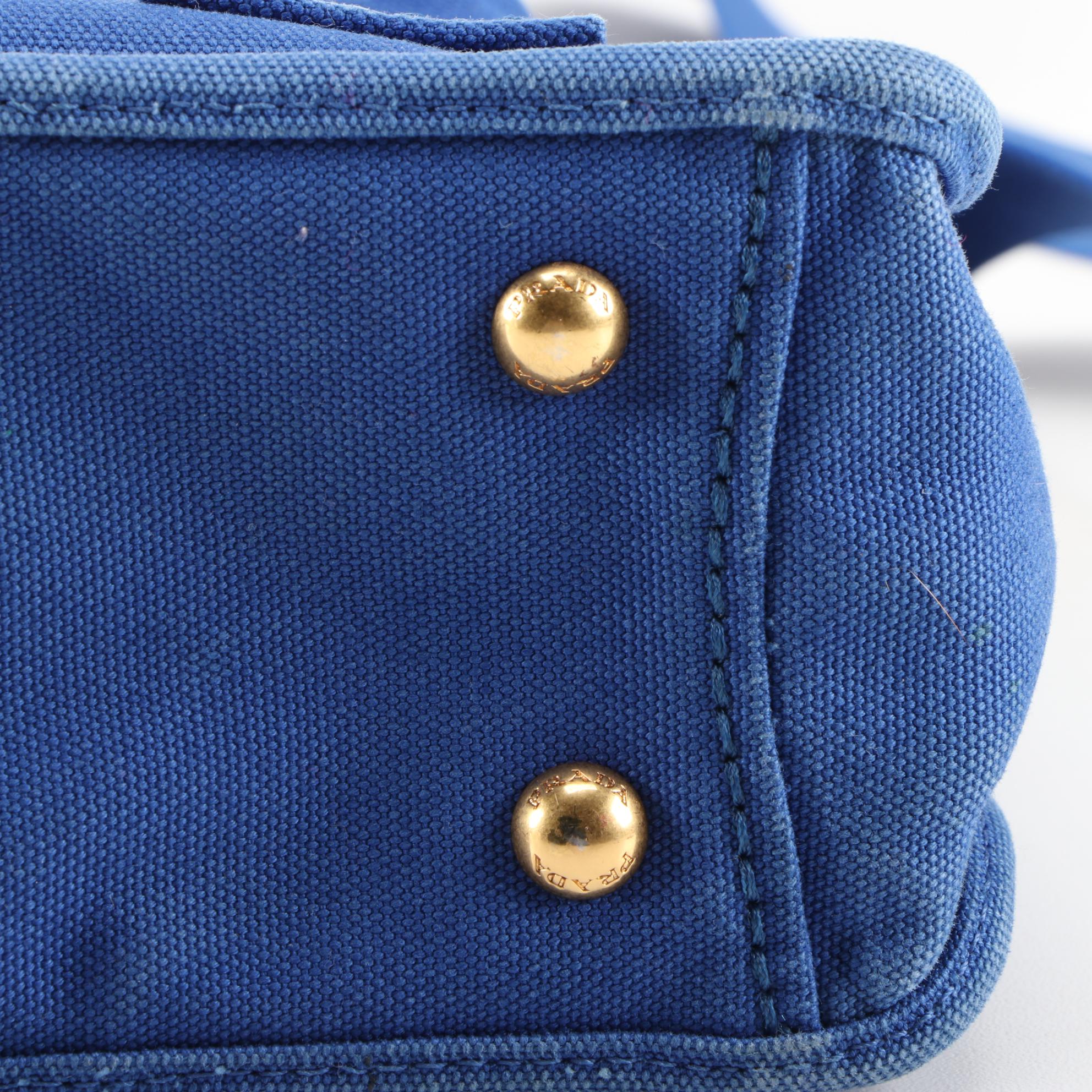 Prada Blue Canvas and Leather Convertible Satchel