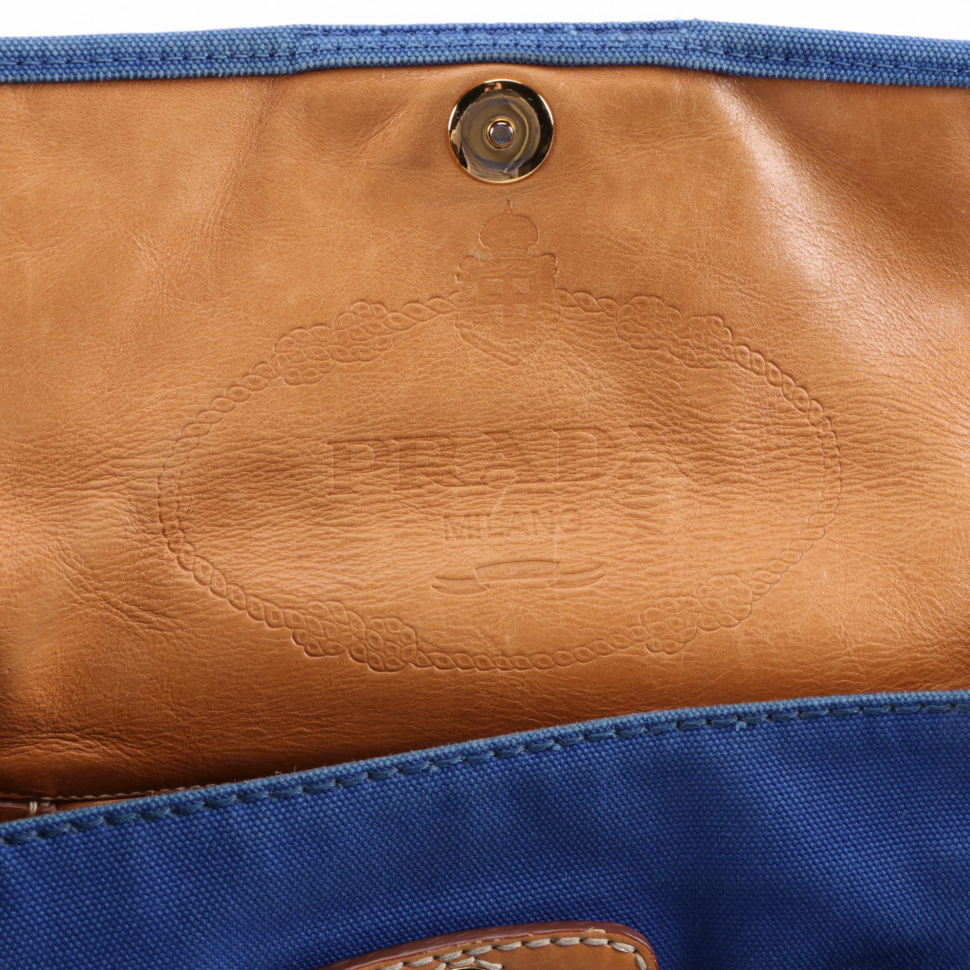 Prada Blue Canvas and Leather Convertible Satchel