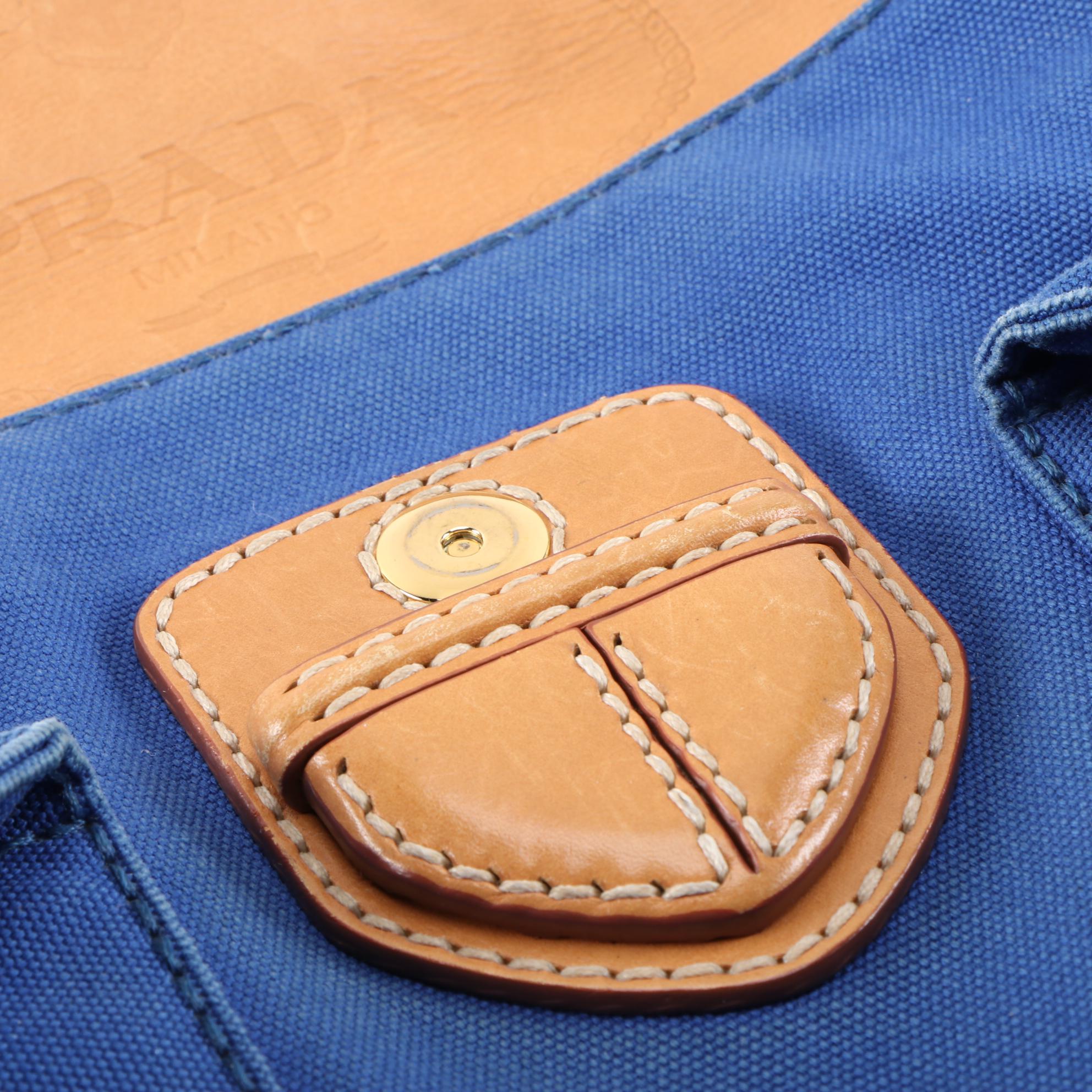 Prada Blue Canvas and Leather Convertible Satchel