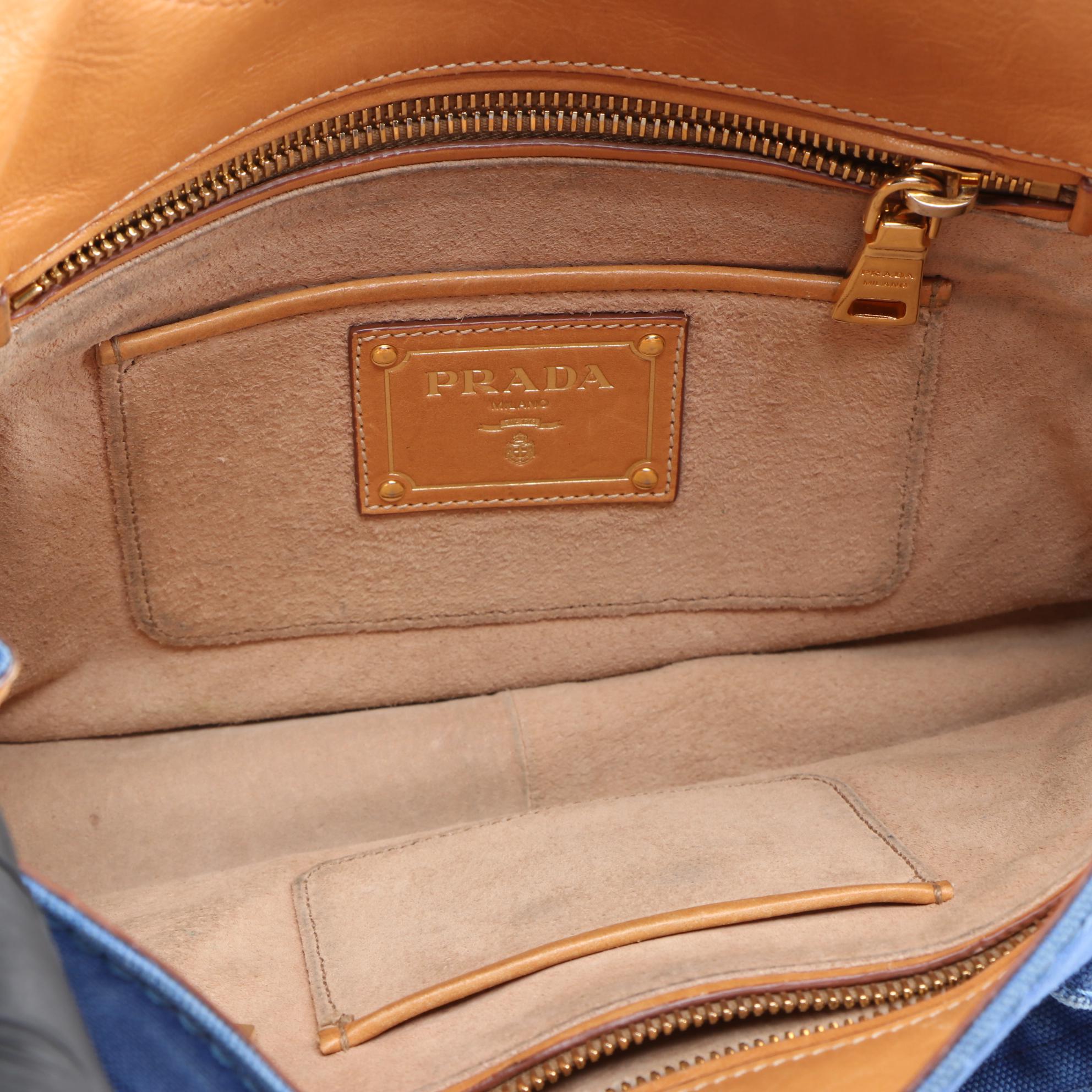 Prada Blue Canvas and Leather Convertible Satchel