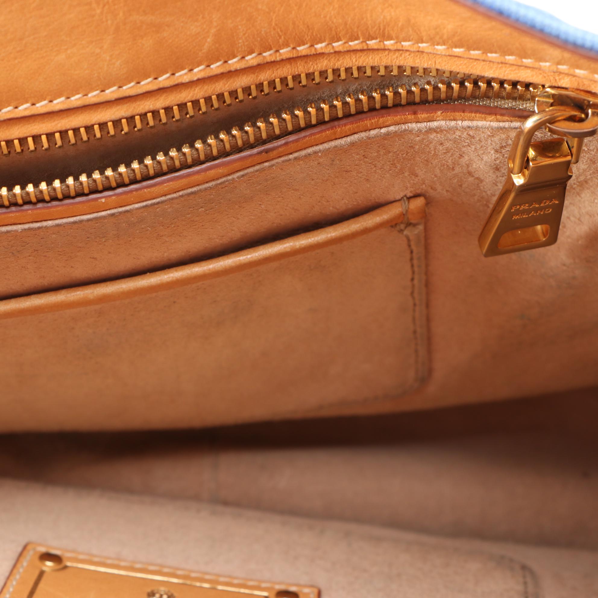 Prada Blue Canvas and Leather Convertible Satchel