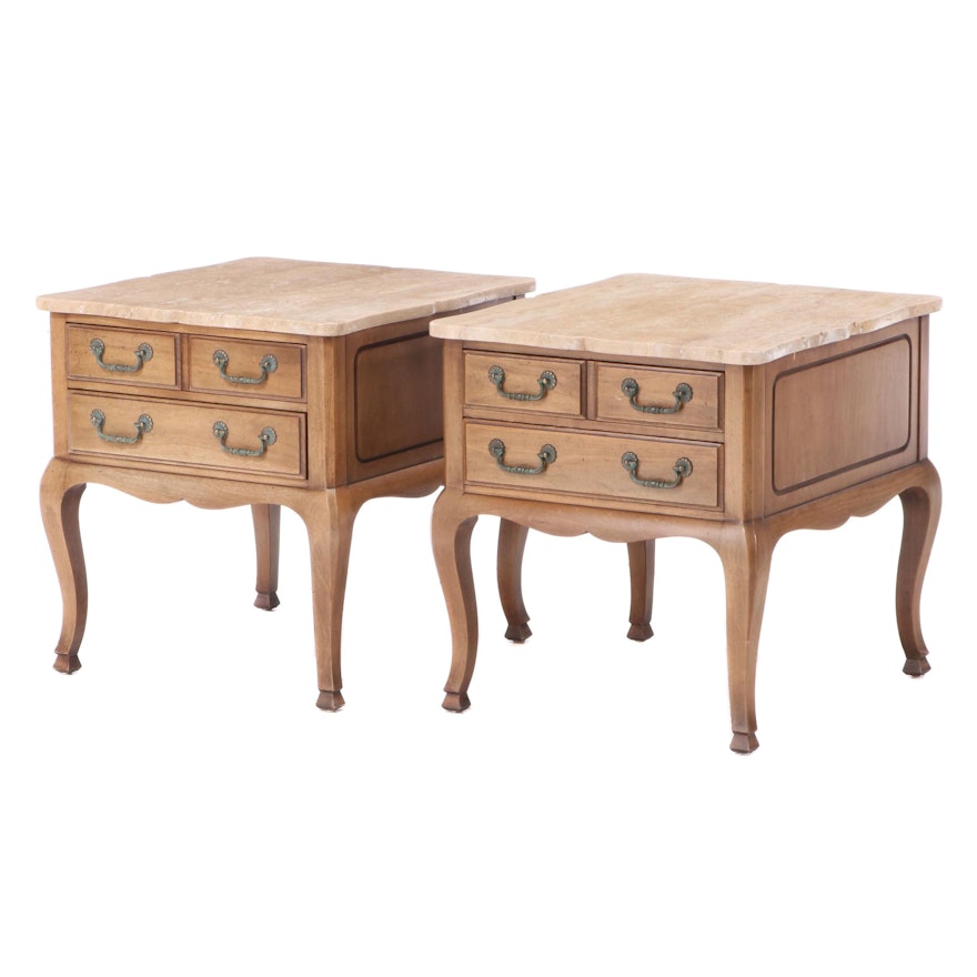 Pair of Heritage Furniture Co. French Provincial Style Stone-Top Side Tables