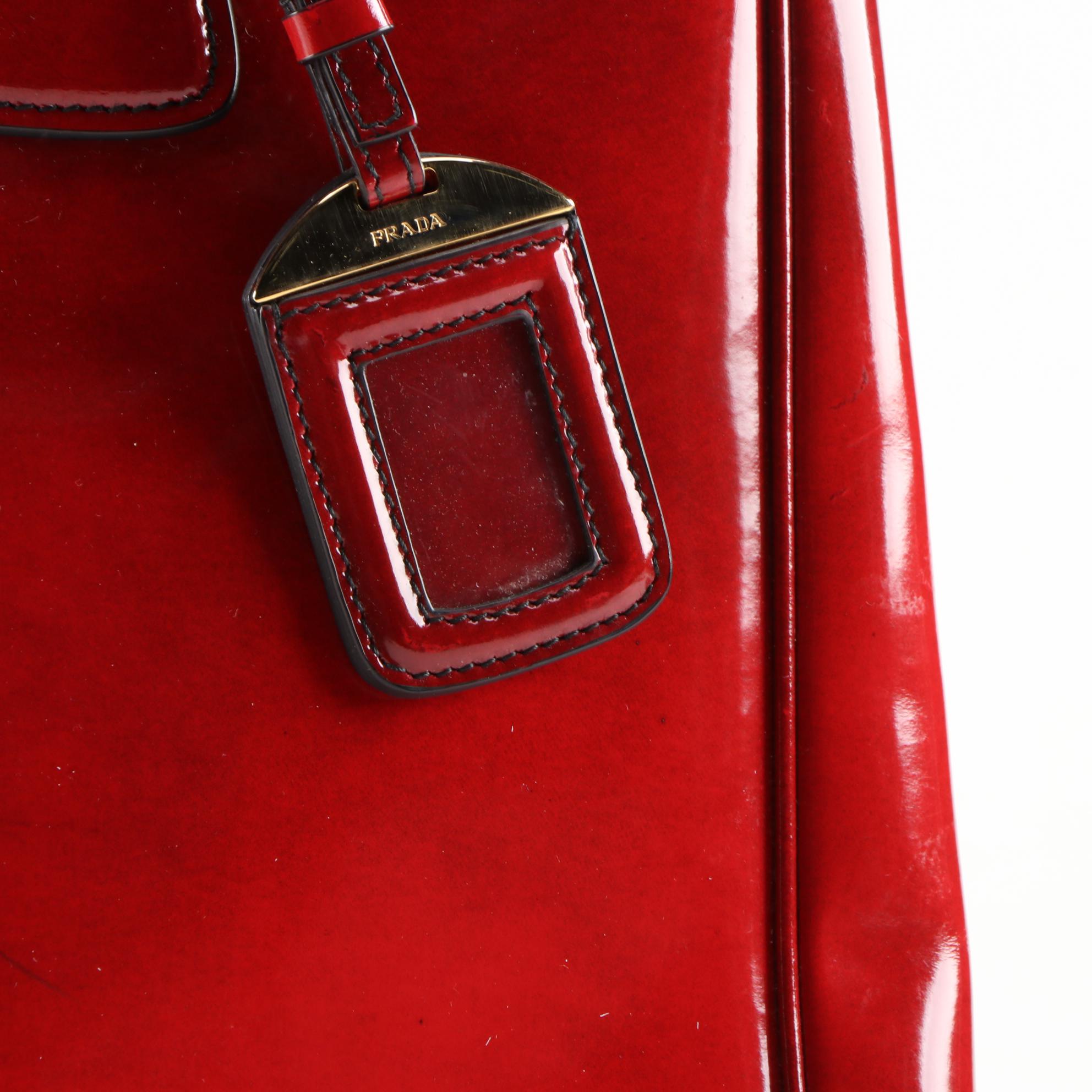 Prada Red Patent Leather Tote Handbag