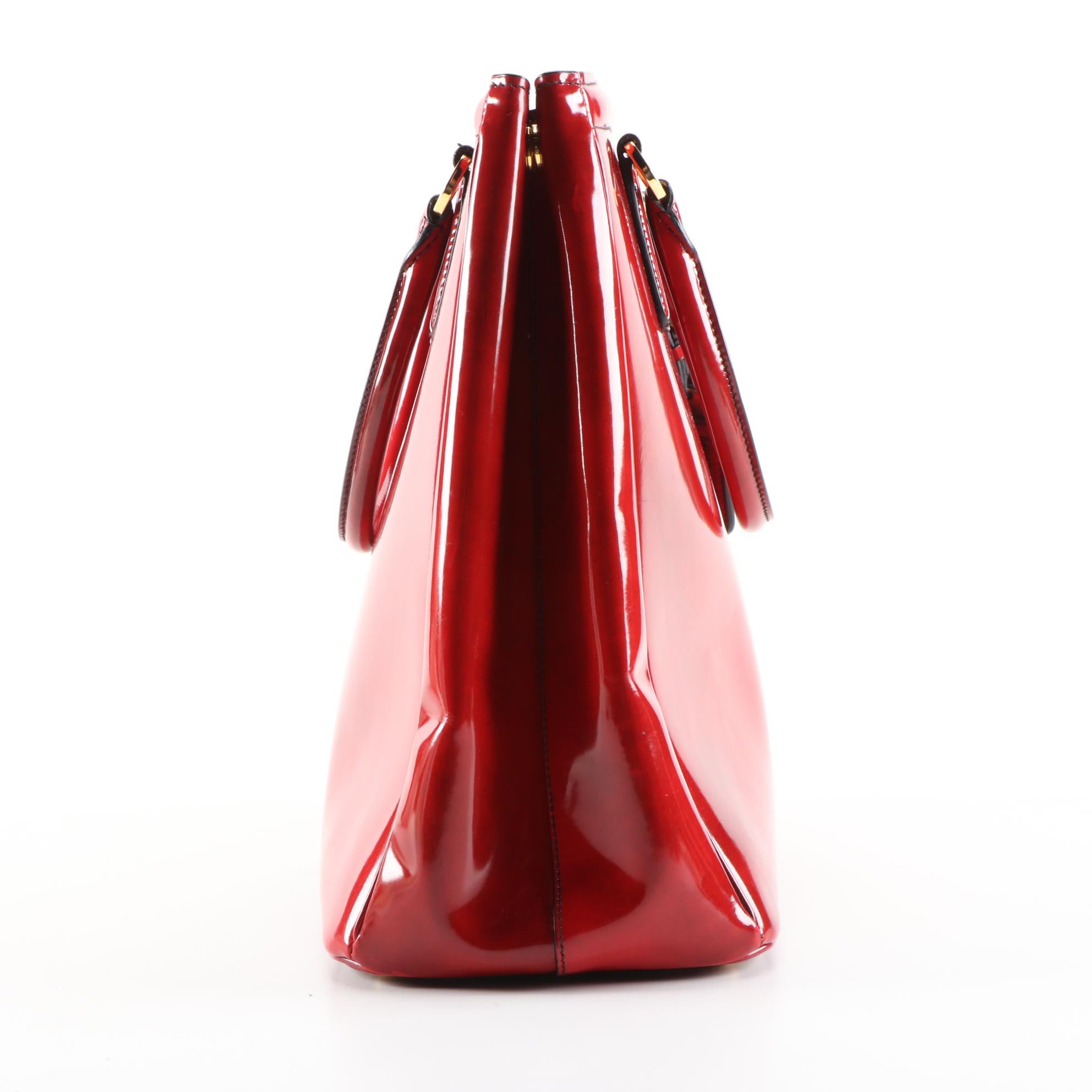Prada Red Patent Leather Tote Handbag