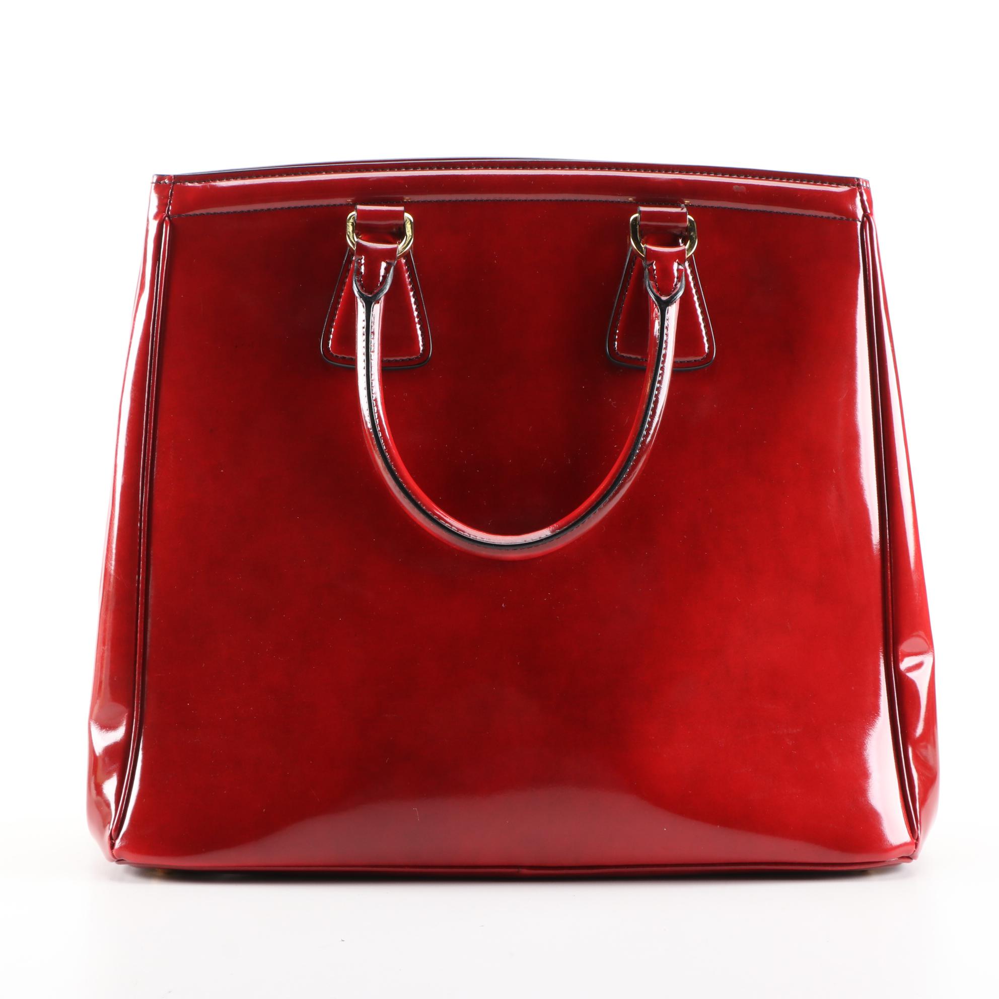 Prada Red Patent Leather Tote Handbag