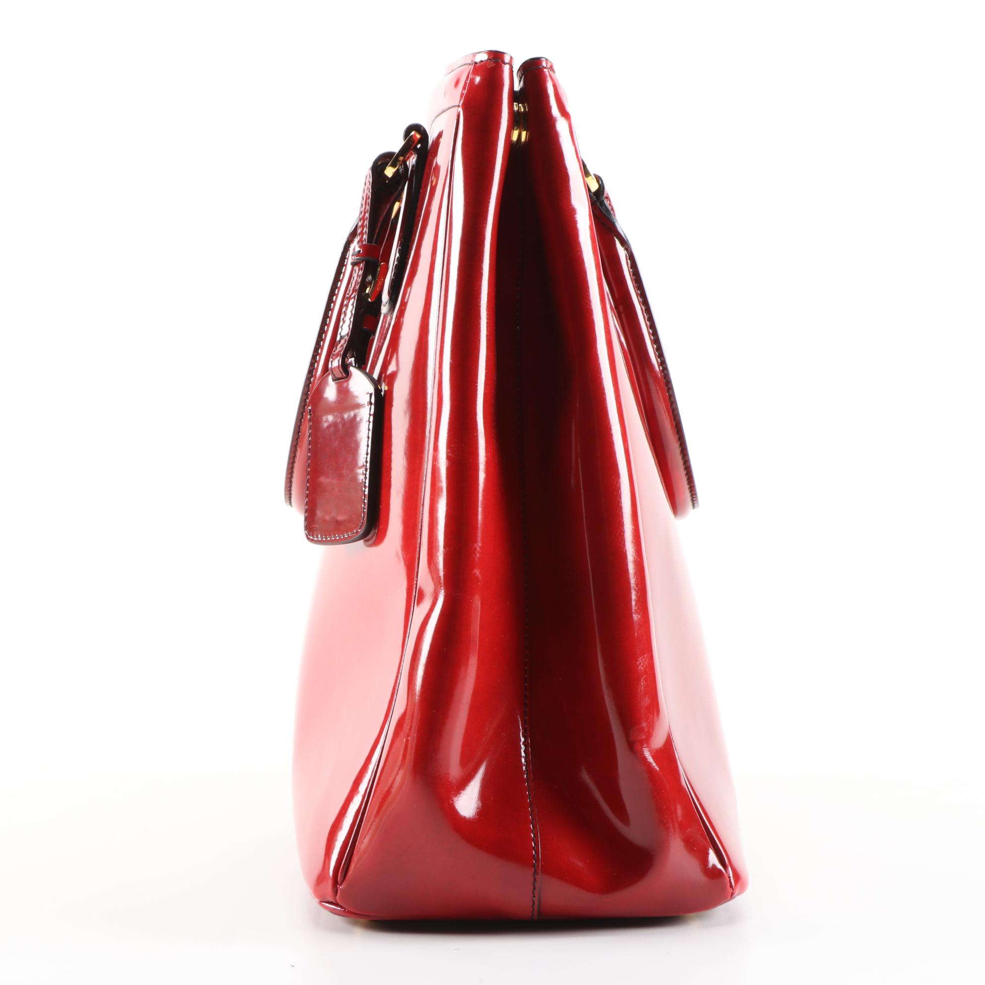Prada Red Patent Leather Tote Handbag