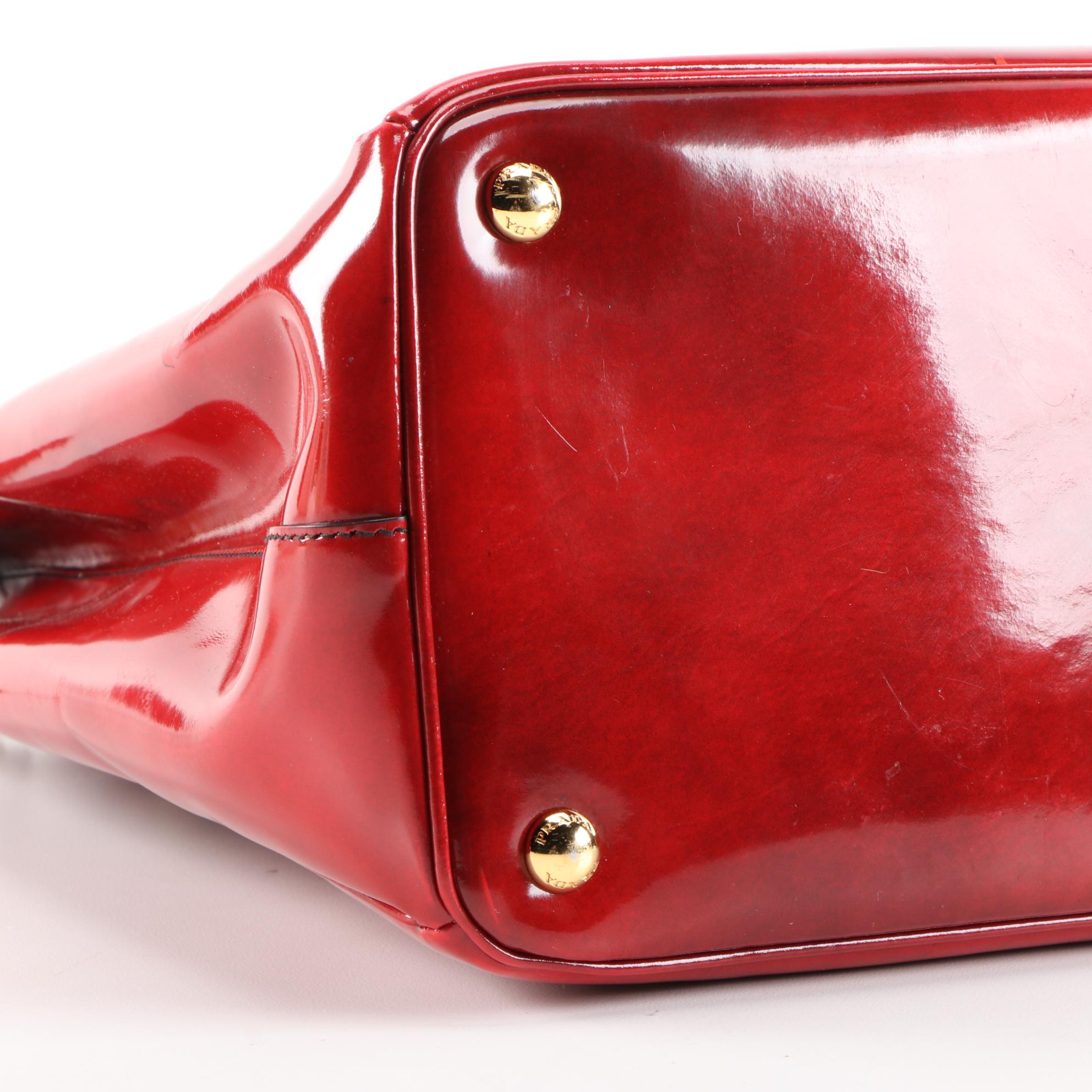 Prada Red Patent Leather Tote Handbag