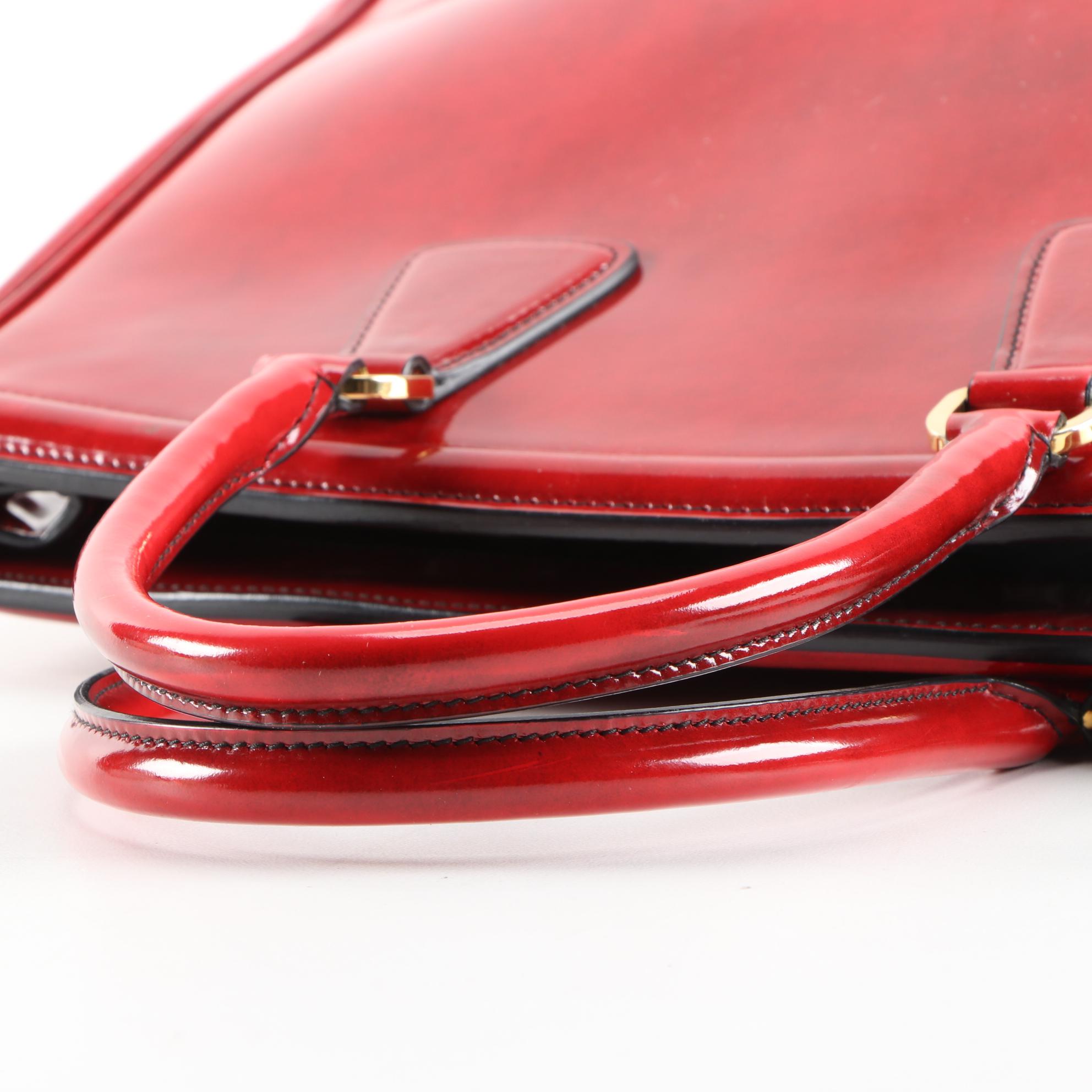 Prada Red Patent Leather Tote Handbag