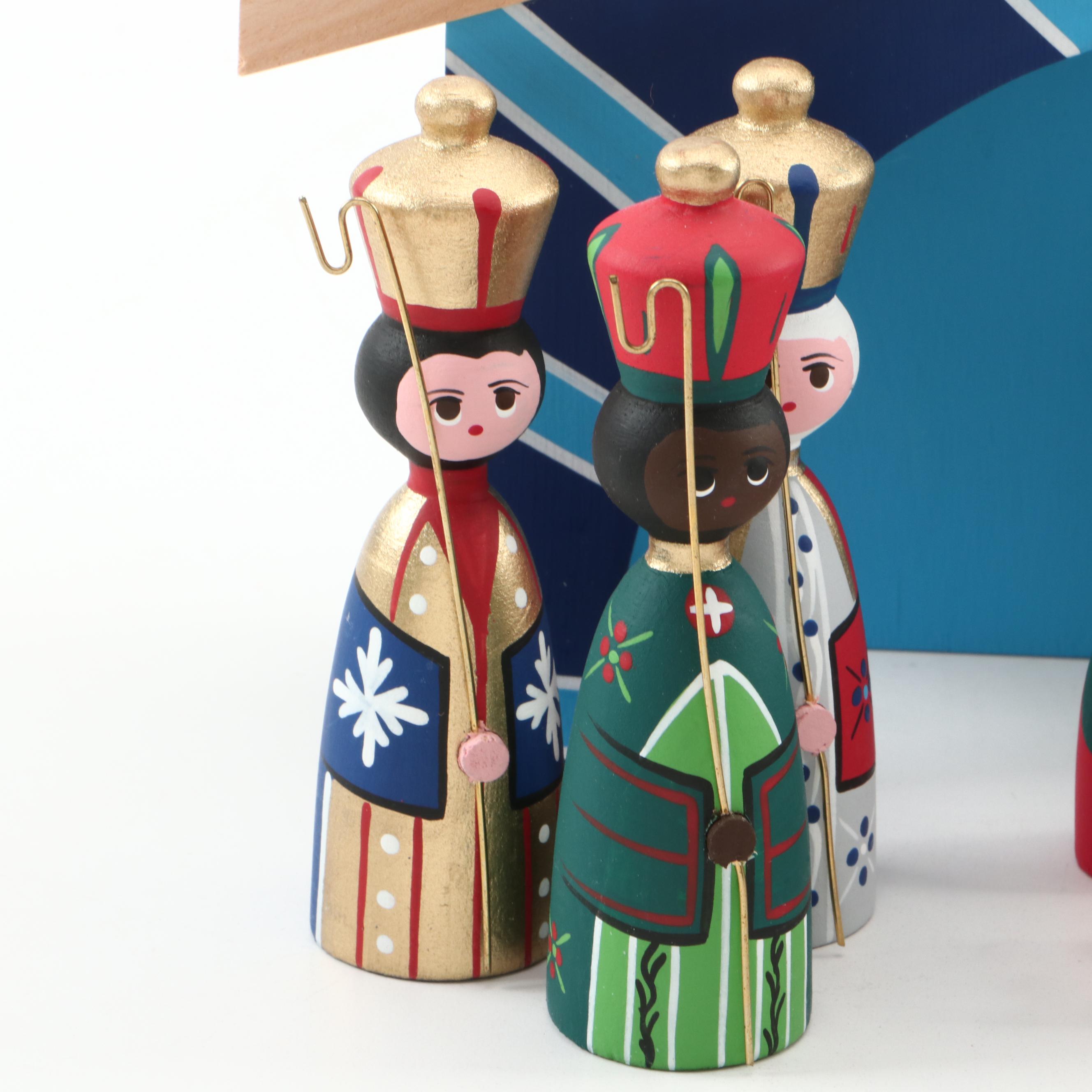 Vintage Danish Bogense Traekunst Handpainted Wooden Nativity Set