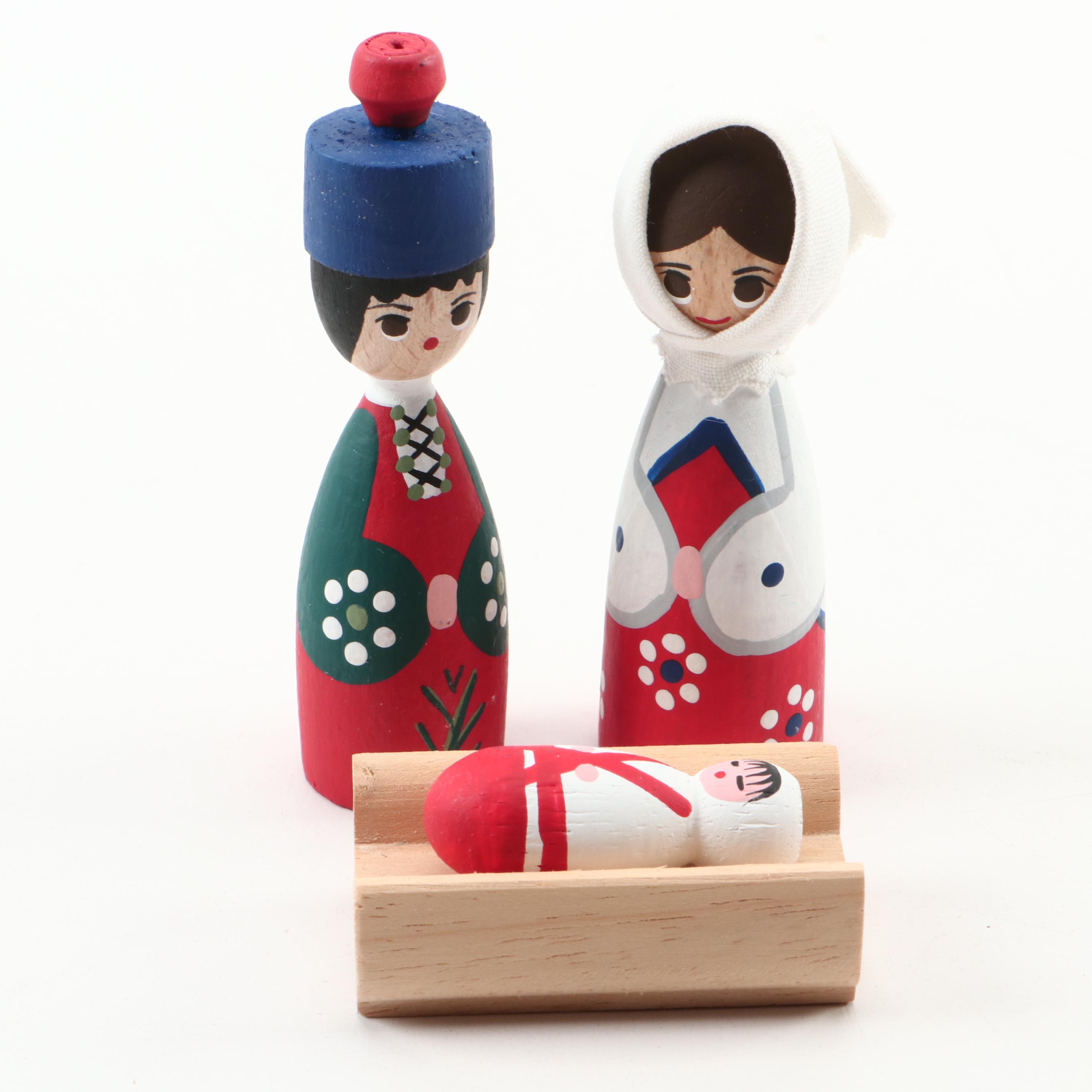 Vintage Danish Bogense Traekunst Handpainted Wooden Nativity Set