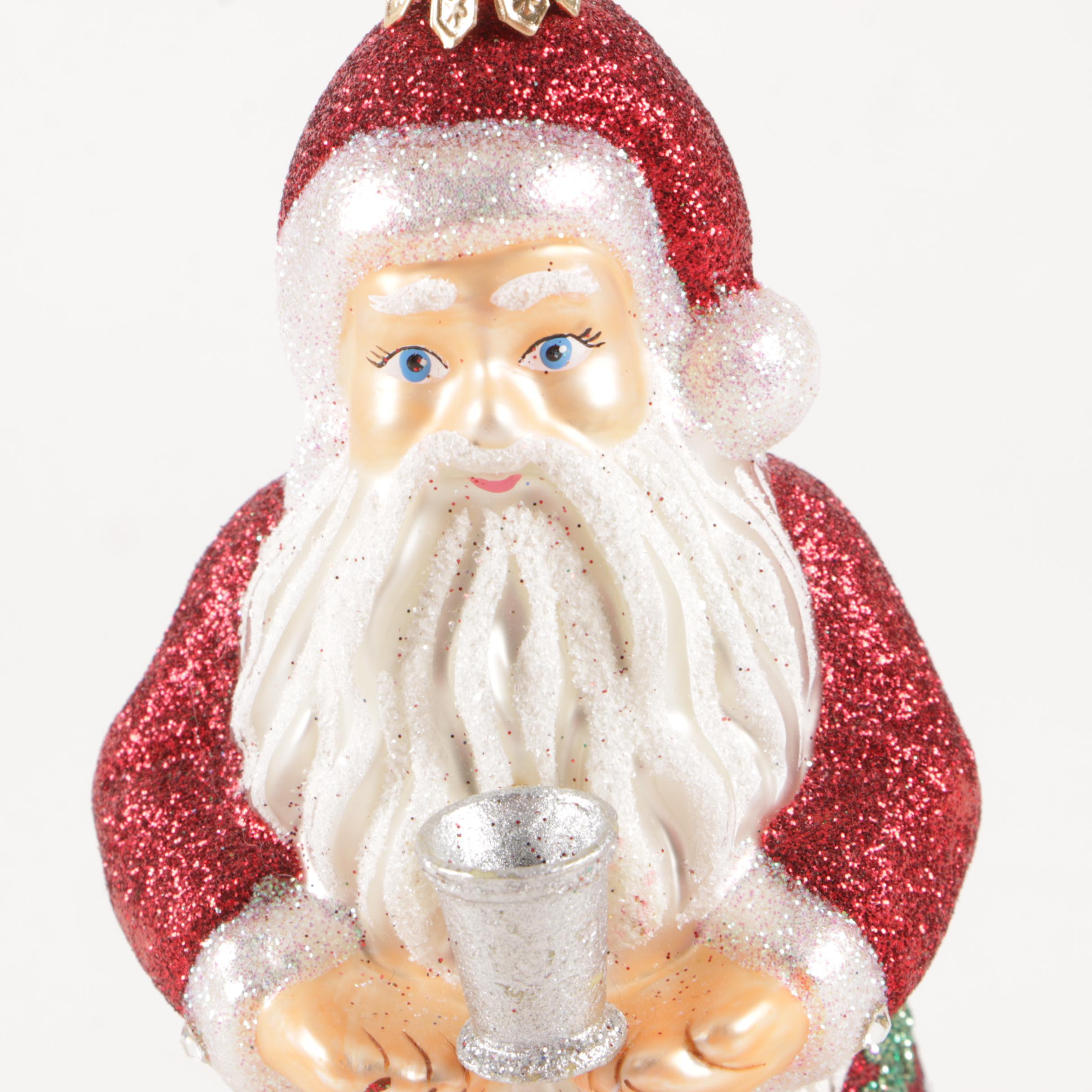 European Antiques Blown Art Glass Santa Claus Ornament with Stand