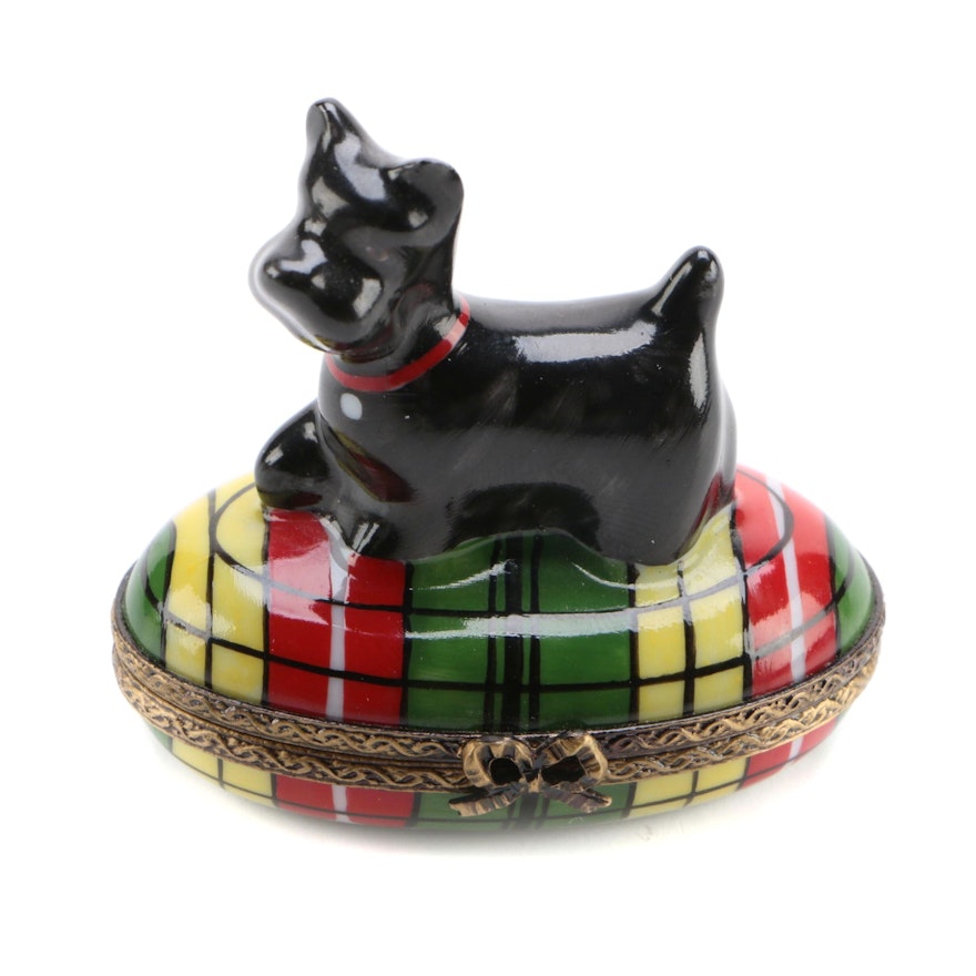 Hand-Painted Porcelain Scottish Terrier Themed Limoges Box