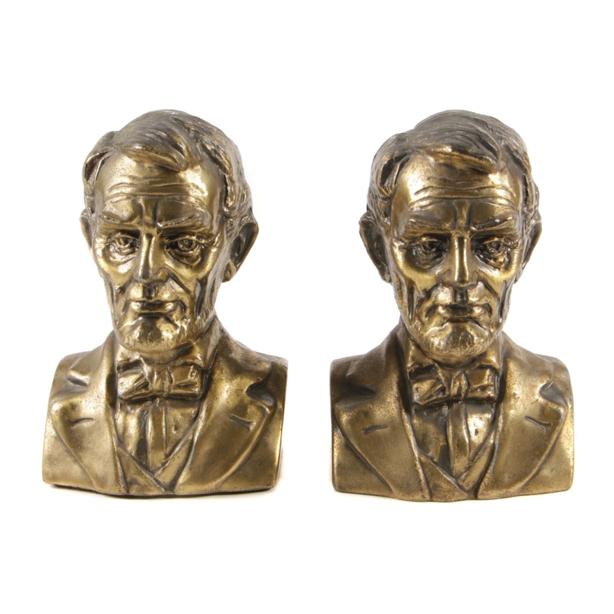 Abraham Lincoln Brass Tone Cast Metal Bookends