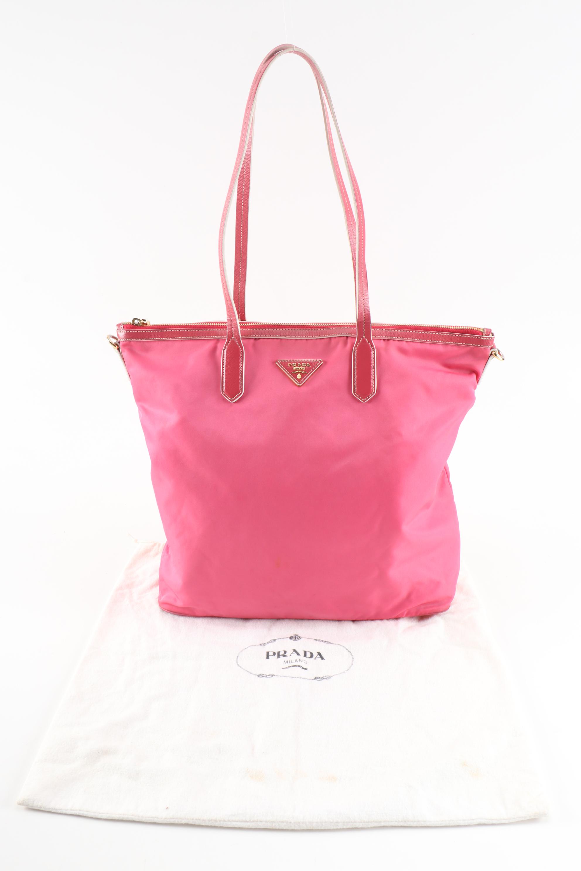 Prada Pink Tessuto Nylon and Leather Two-Way Tote Bag