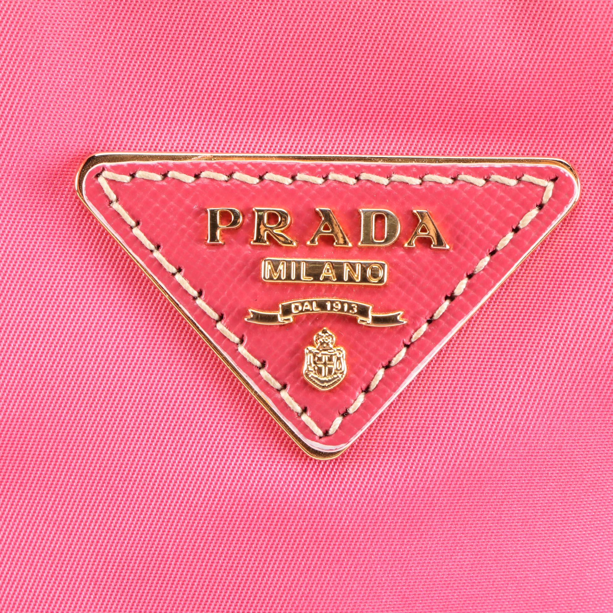 Prada Pink Tessuto Nylon and Leather Two-Way Tote Bag