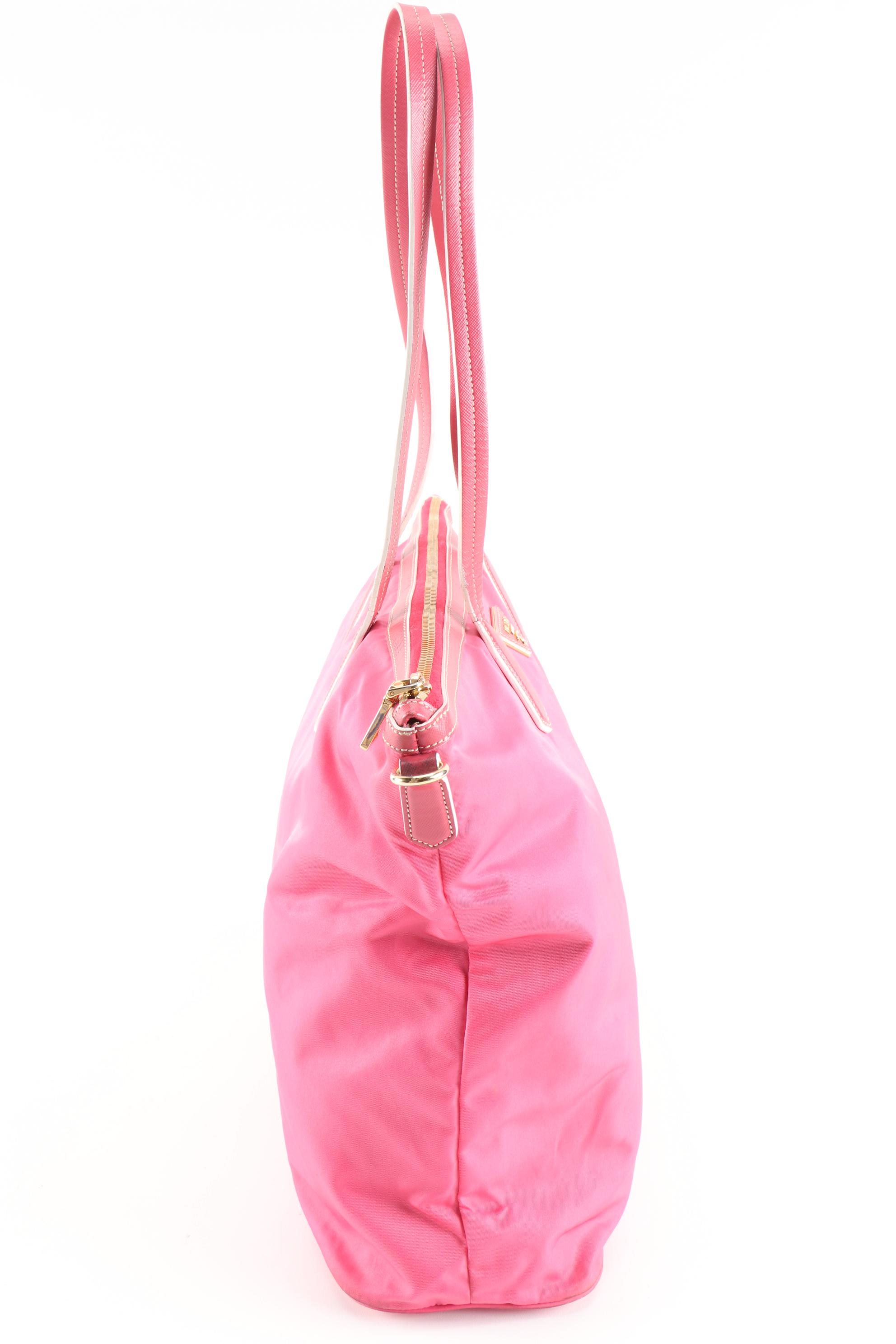 Prada Pink Tessuto Nylon and Leather Two-Way Tote Bag