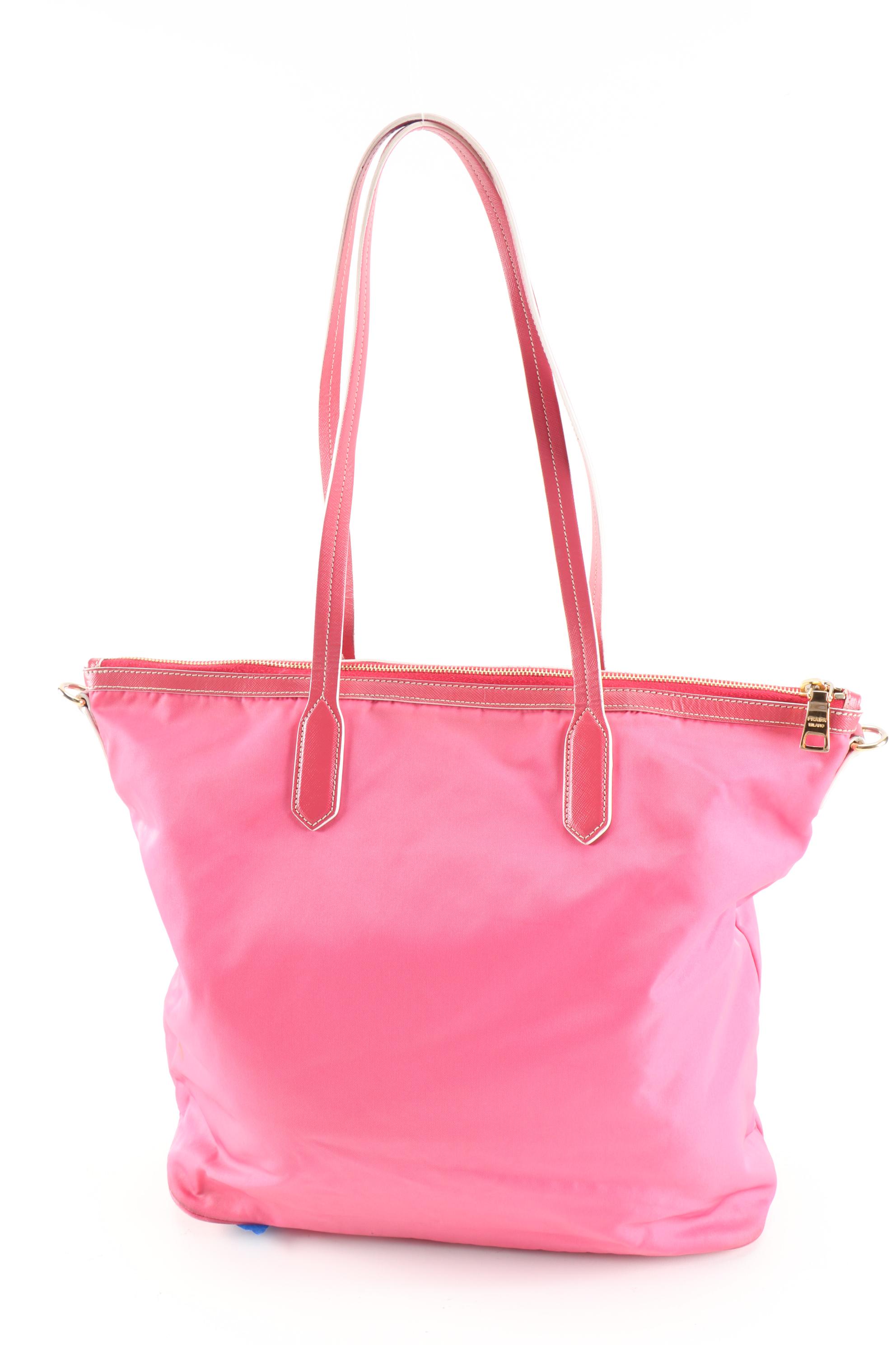 Prada Pink Tessuto Nylon and Leather Two-Way Tote Bag