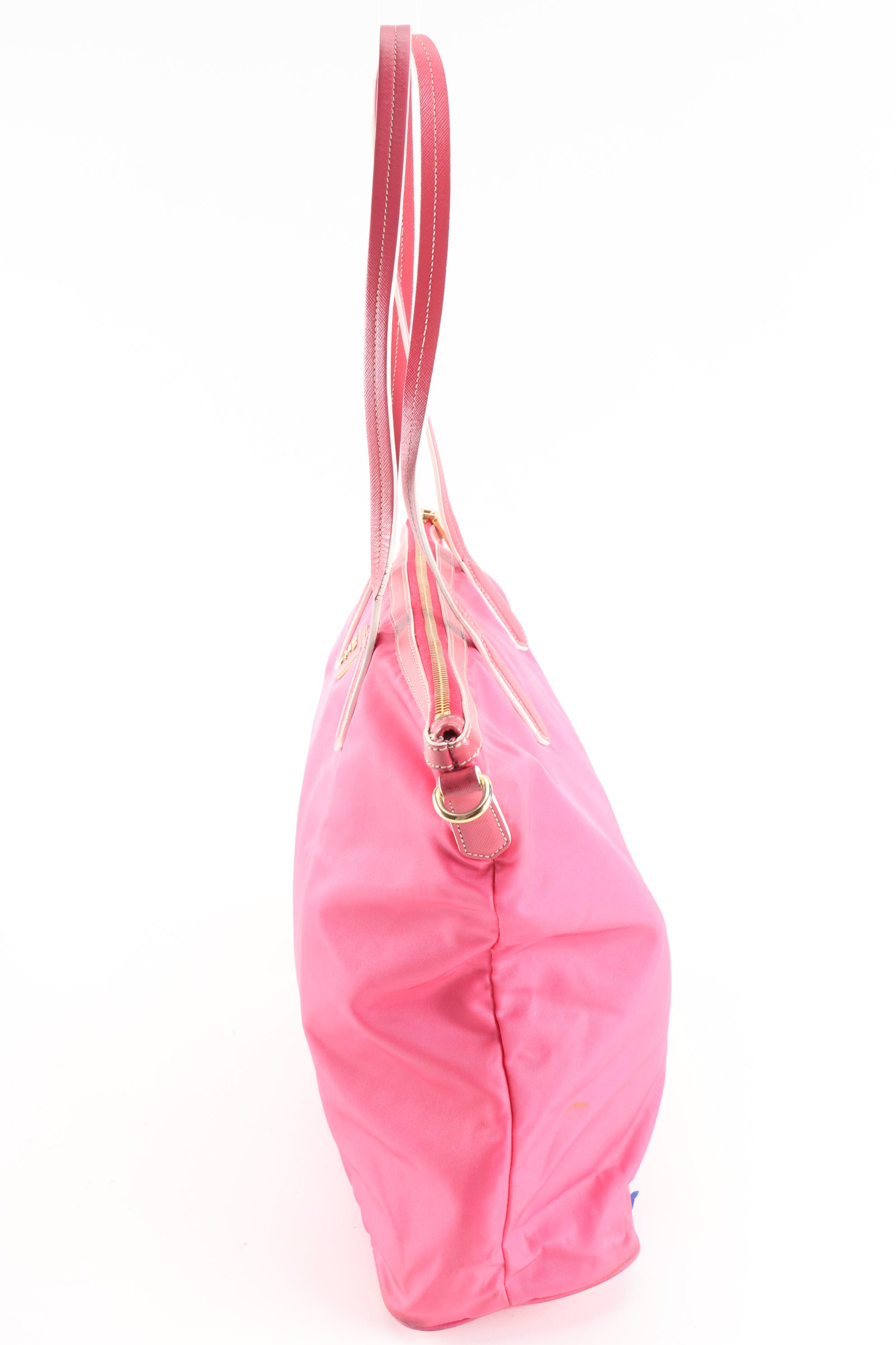 Prada Pink Tessuto Nylon and Leather Two-Way Tote Bag