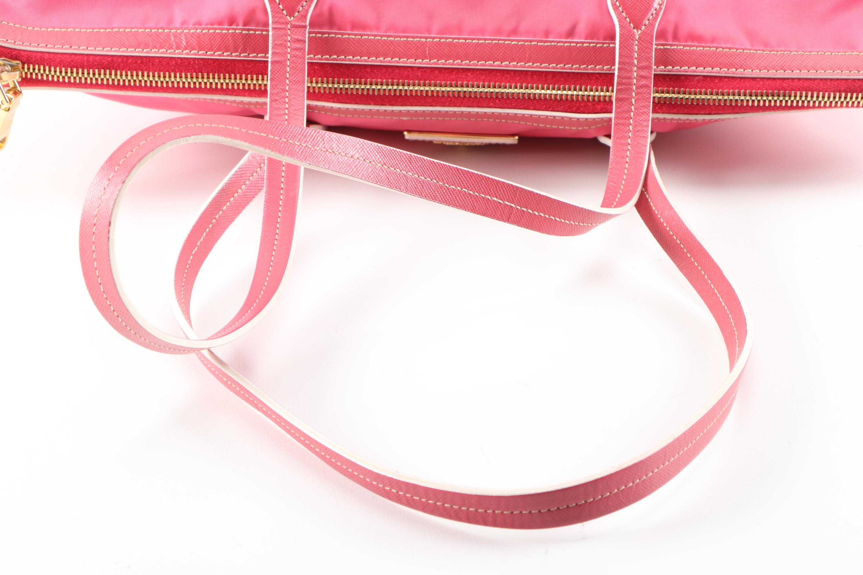 Prada Pink Tessuto Nylon and Leather Two-Way Tote Bag