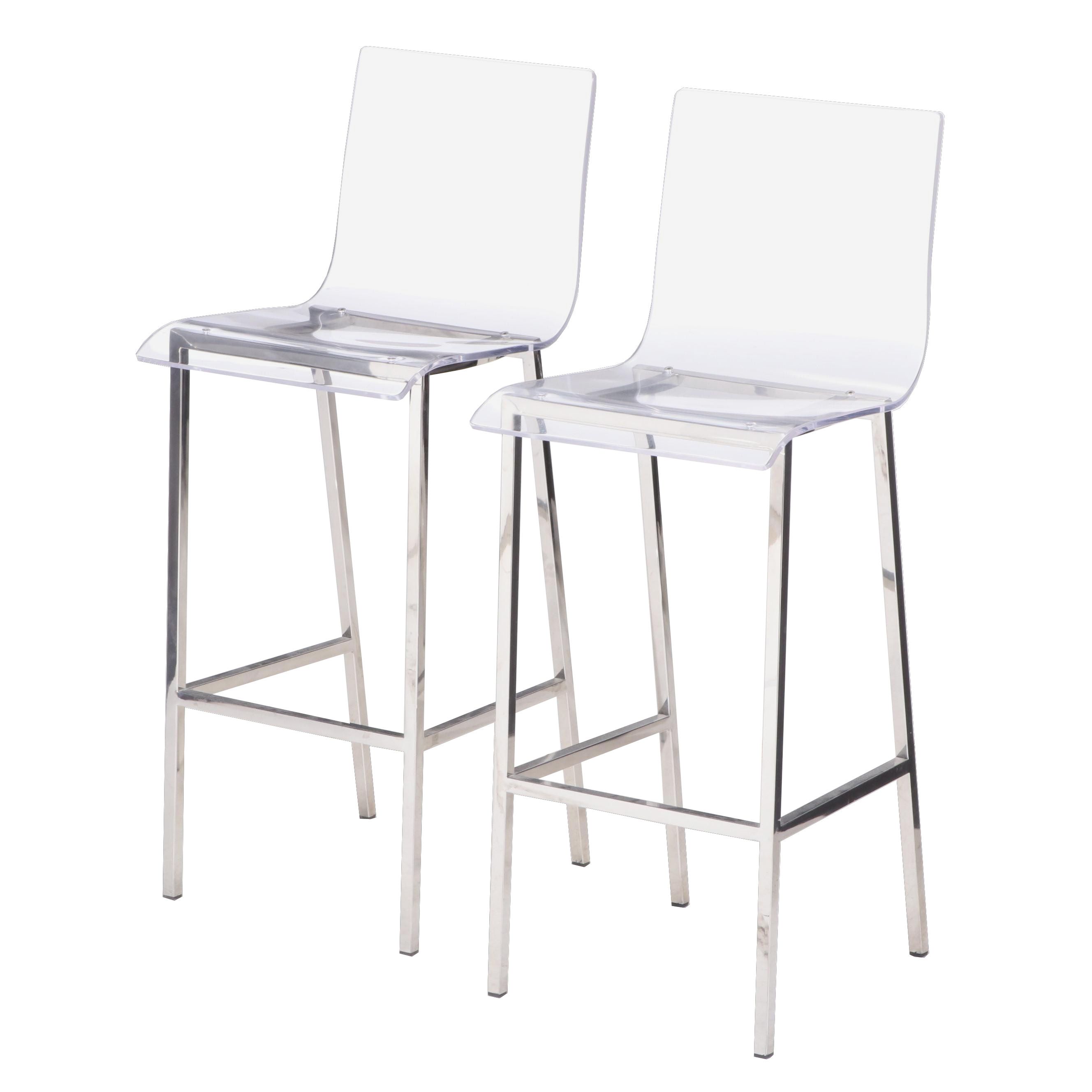 Contemporary Modern Acrylic and Chrome Counter Height Chairs