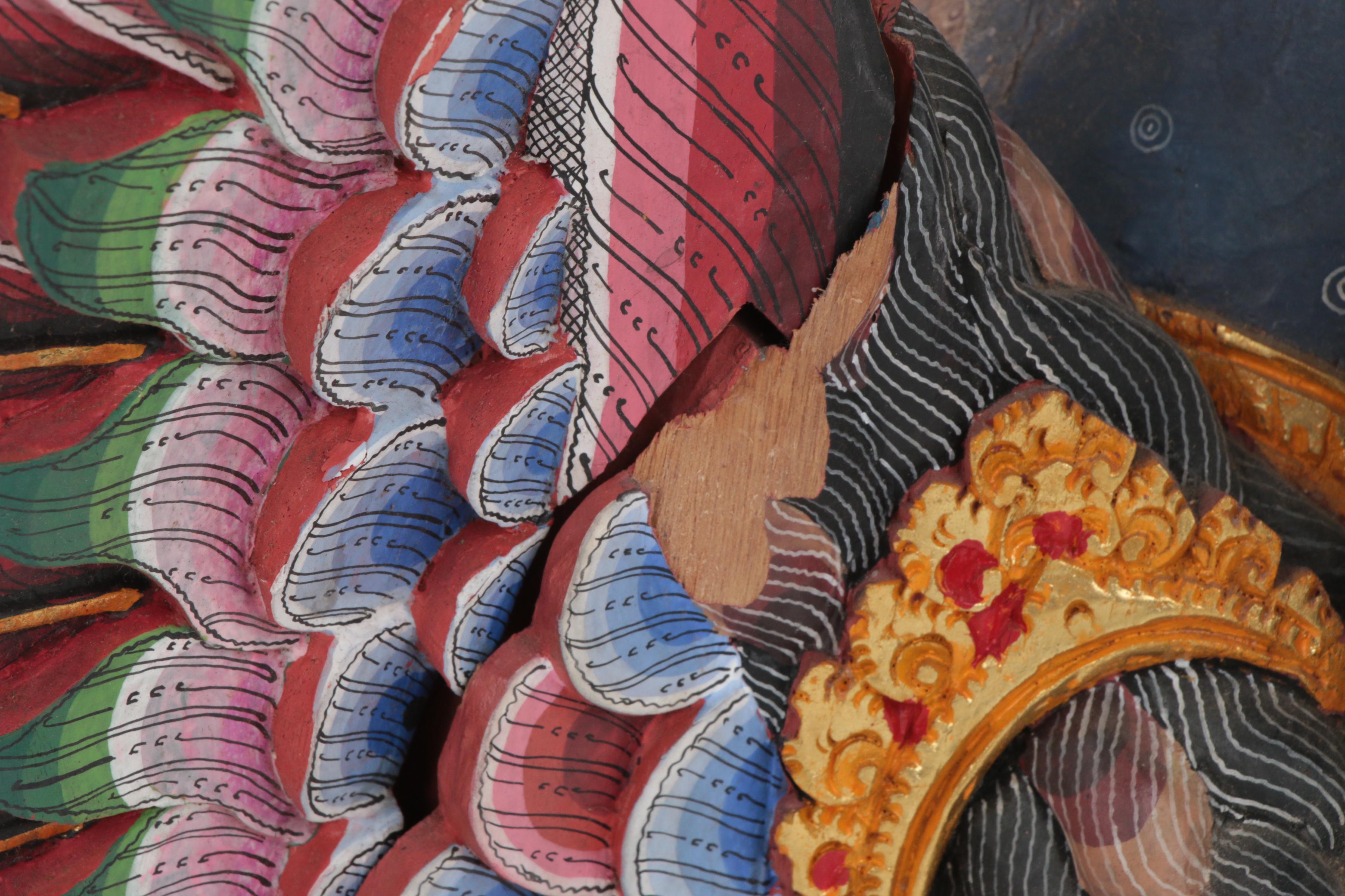 Balinese Winged Lion Polychrome Carved Wood Figure