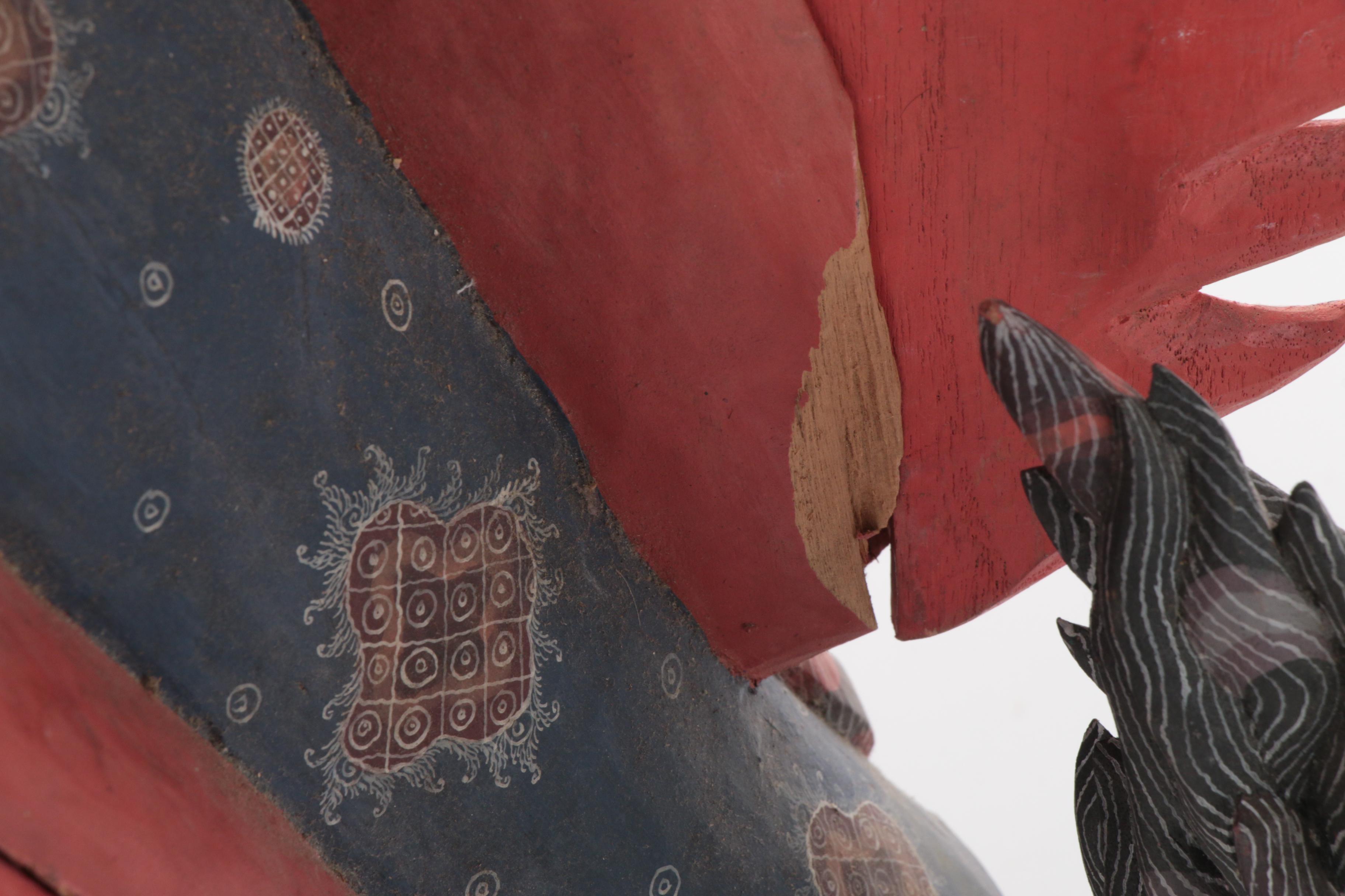 Balinese Winged Lion Polychrome Carved Wood Figure