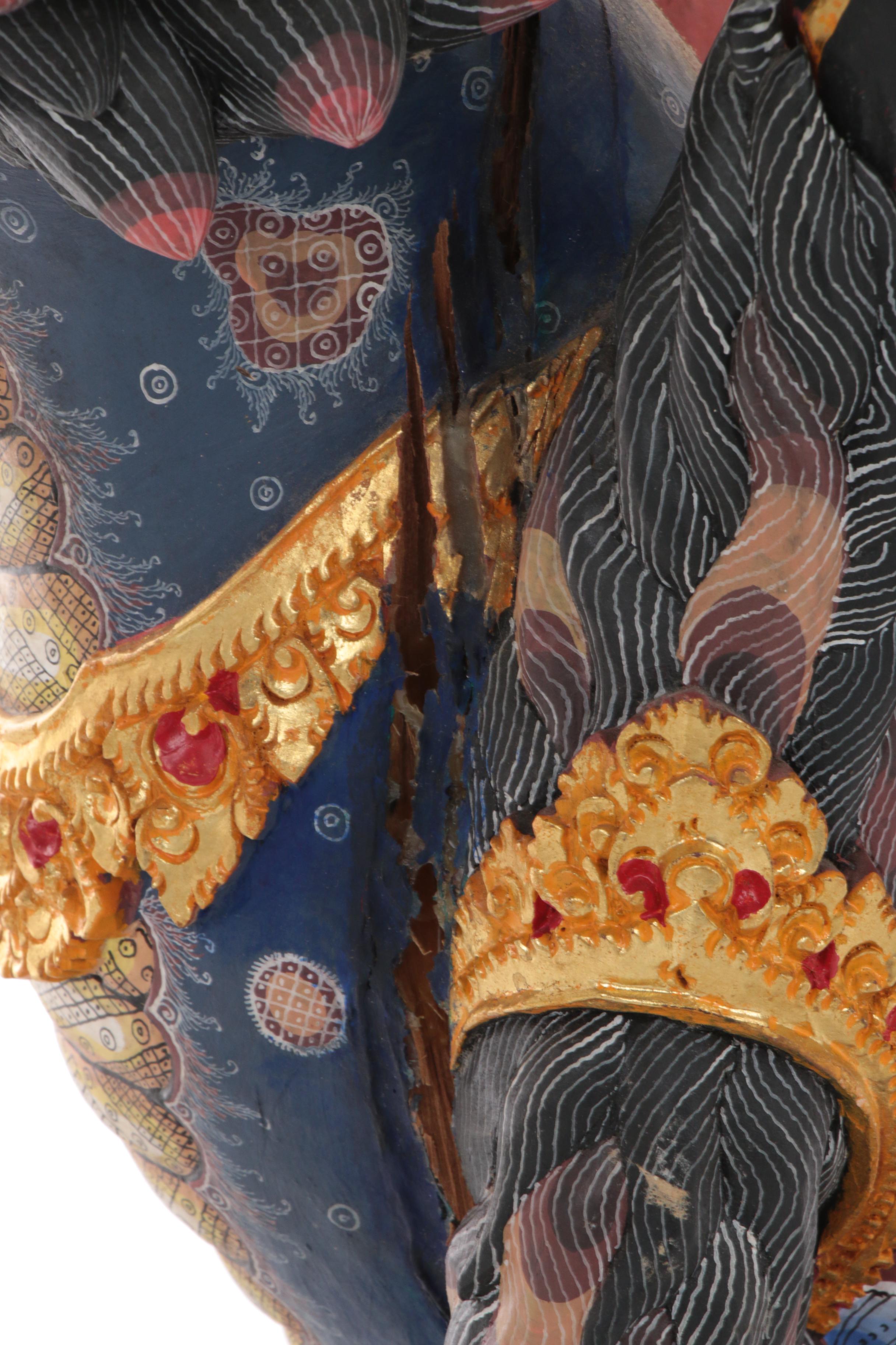 Balinese Winged Lion Polychrome Carved Wood Figure