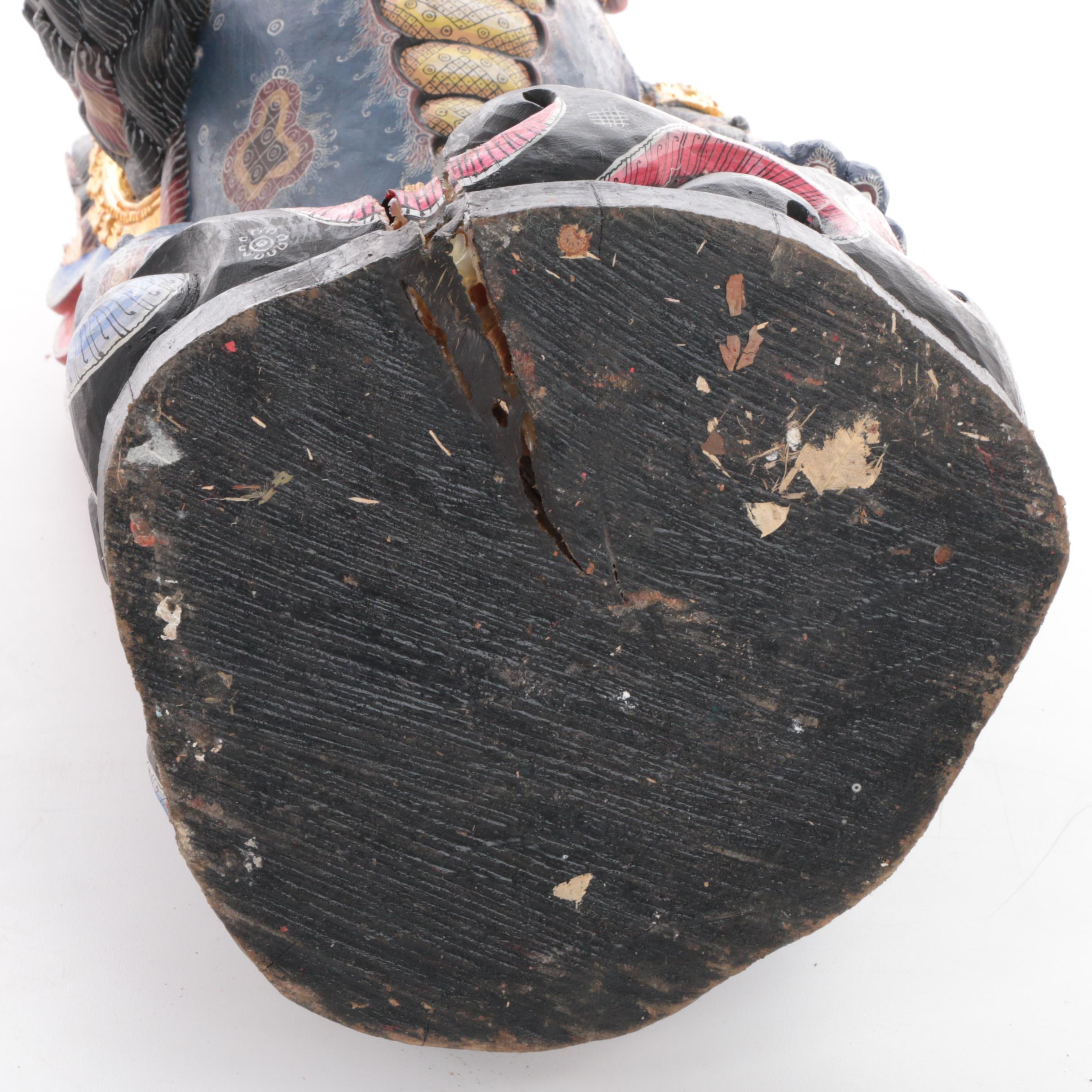 Balinese Winged Lion Polychrome Carved Wood Figure