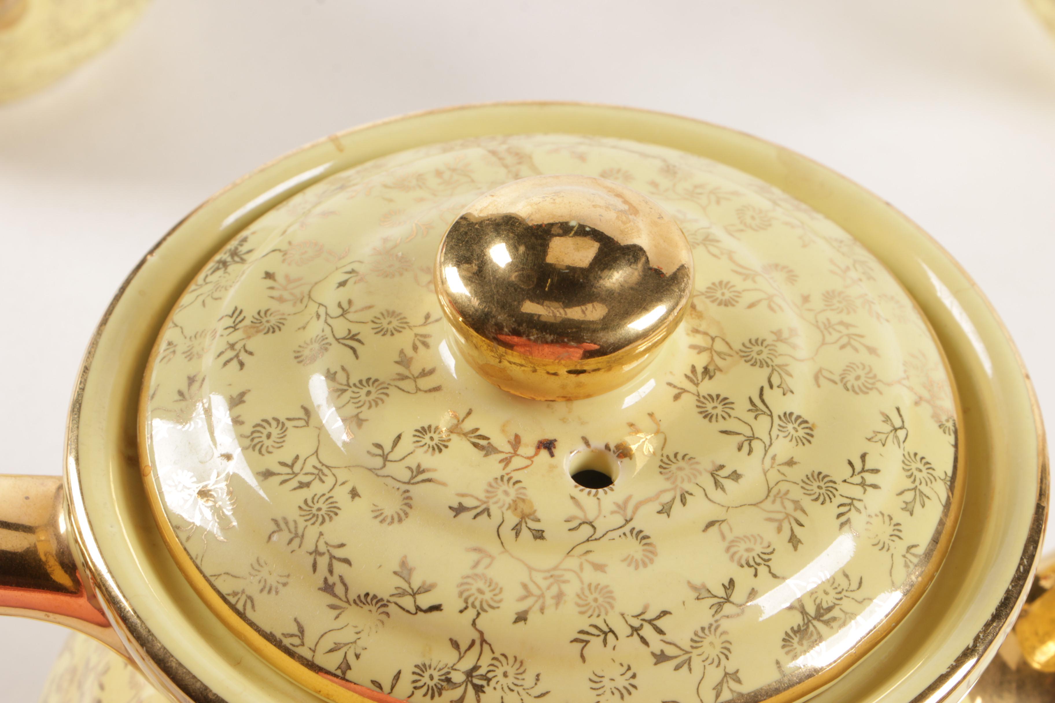 22K Gilt Embellished Porcelain Breakfast Tea Set, Mid-20th Century