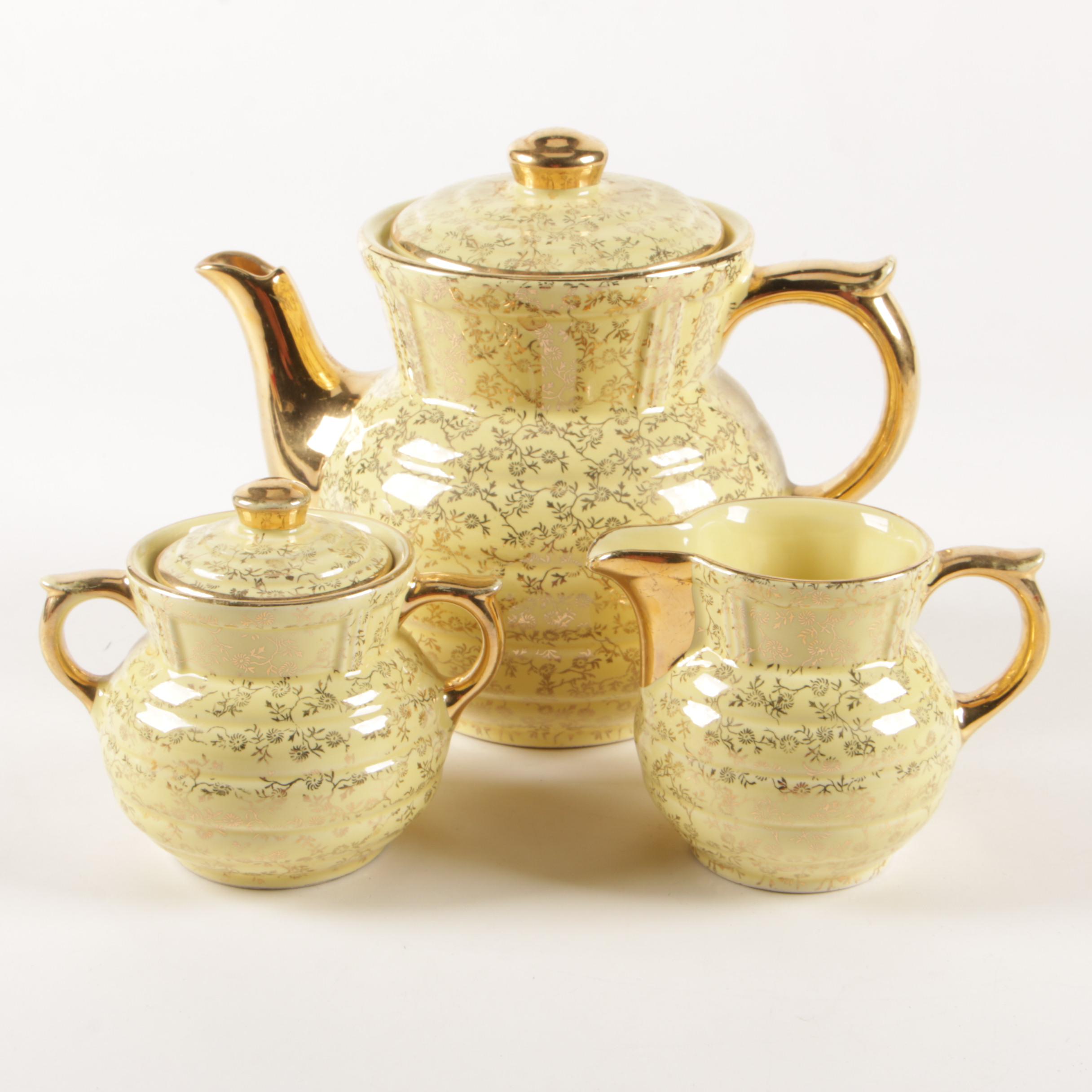 22K Gilt Embellished Porcelain Breakfast Tea Set, Mid-20th Century