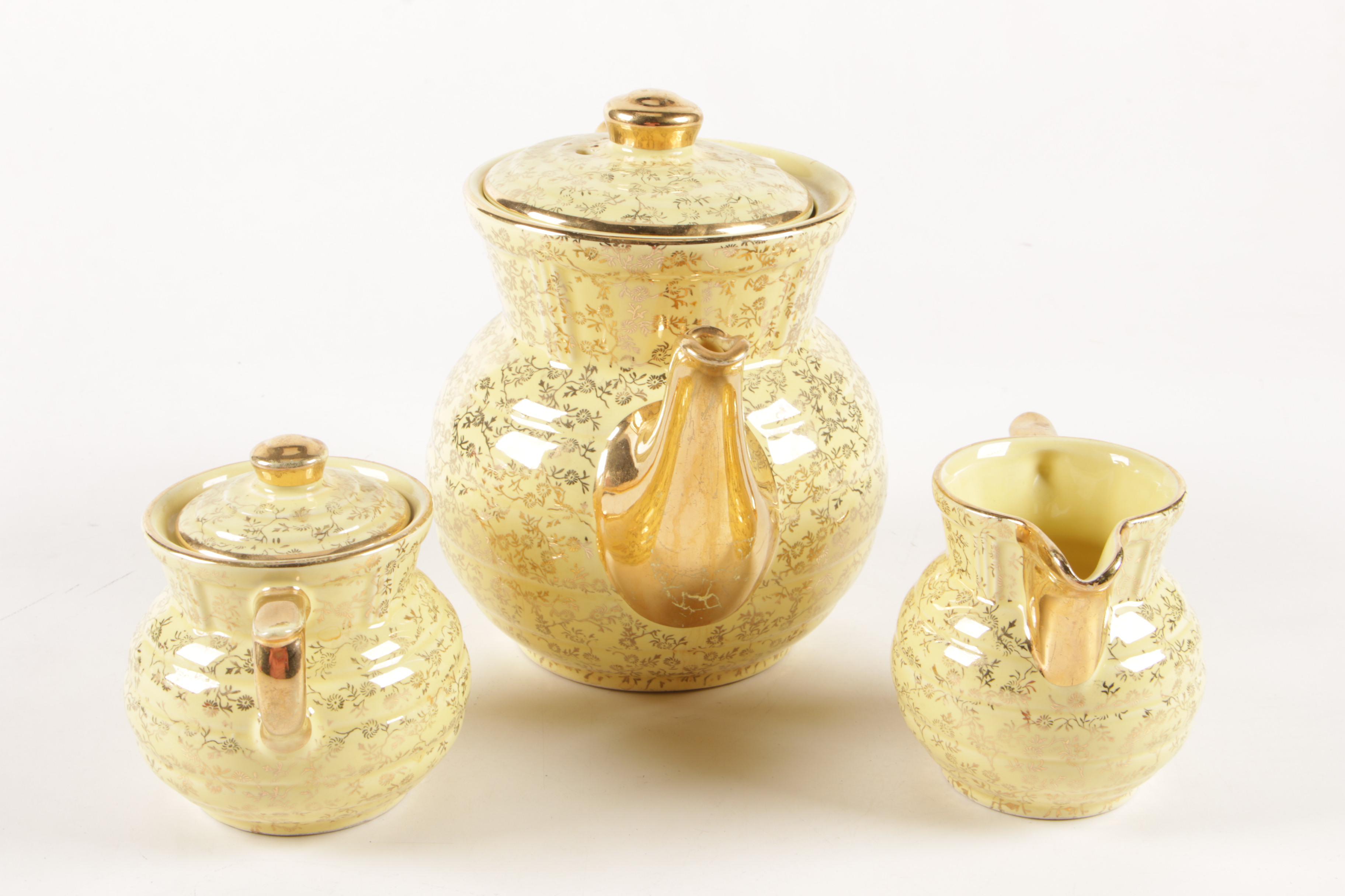 22K Gilt Embellished Porcelain Breakfast Tea Set, Mid-20th Century